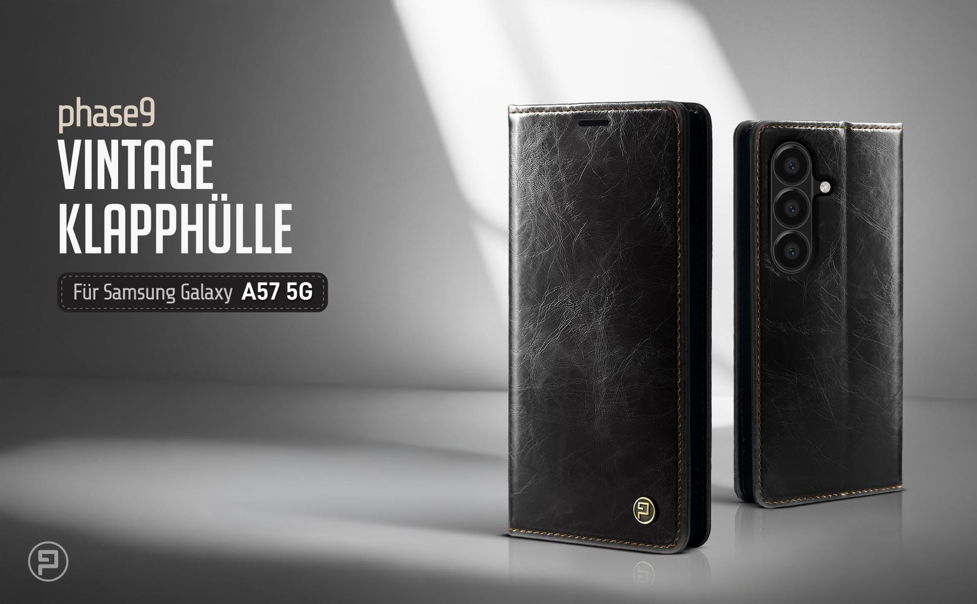 Schwarze Klapphülle für Samsung Galaxy A57 5G im klassischen Vintage Look