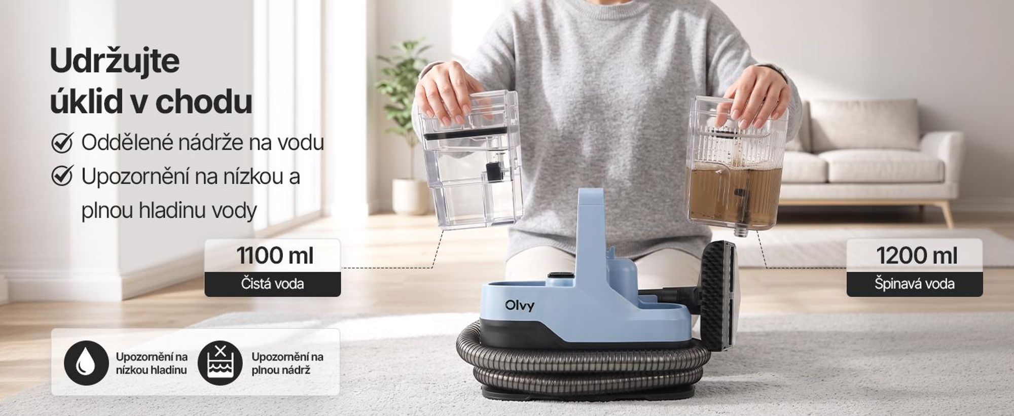 Olvy vysavač na praní koberců 17 000 PA - Výkonný vysavač na mokré vysávání čalounění pro pohovku, auto a koberce včetně příslušenství a čisticího prostředku