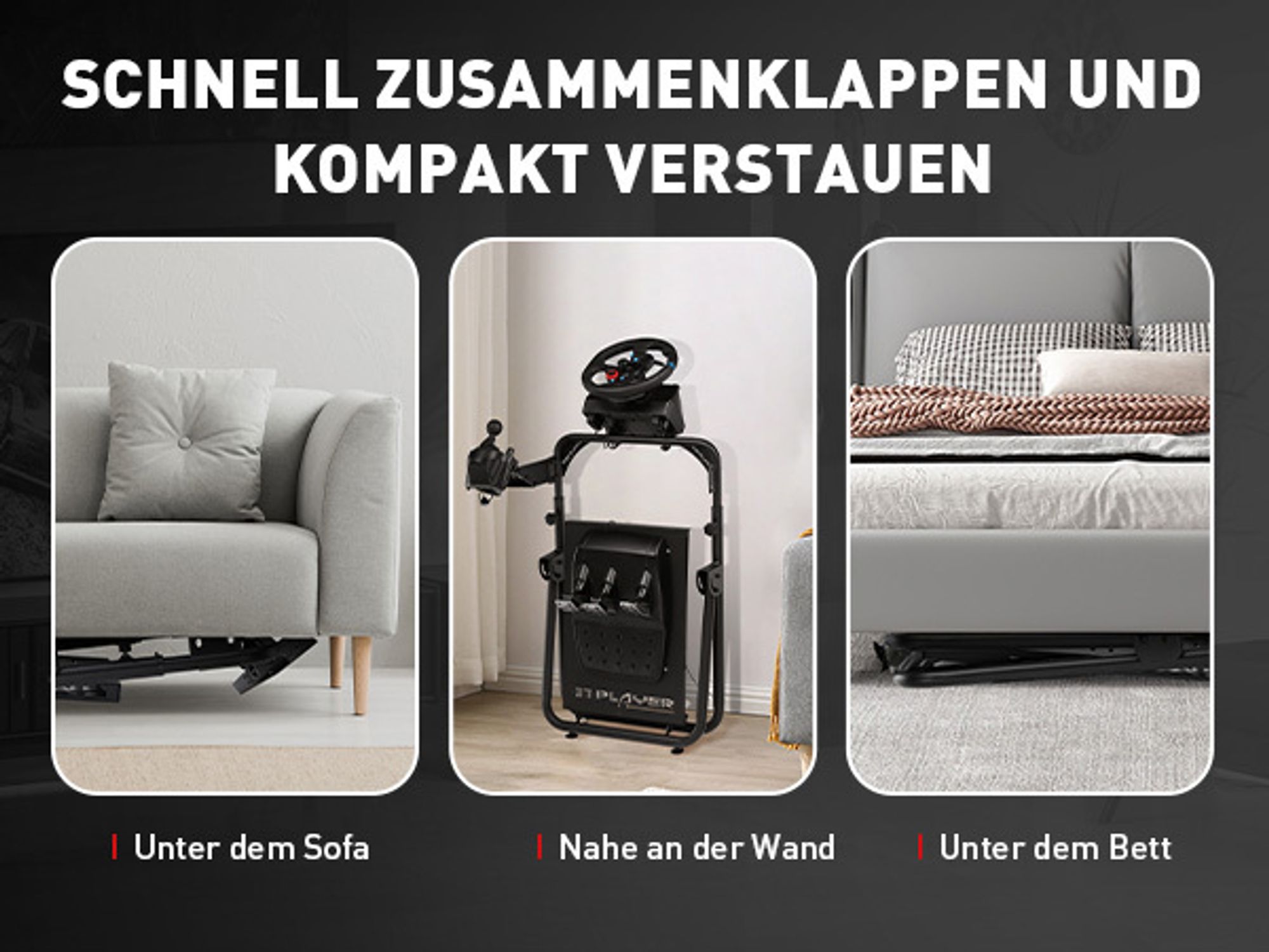 GTPLAYER Sim Racing Lenkradständer Gaming Wheel Stand für G920 G29 G25 G27 G923 T300RS mit Schalthebelhalterung, Höhen- und Winkelverstellung schwarz