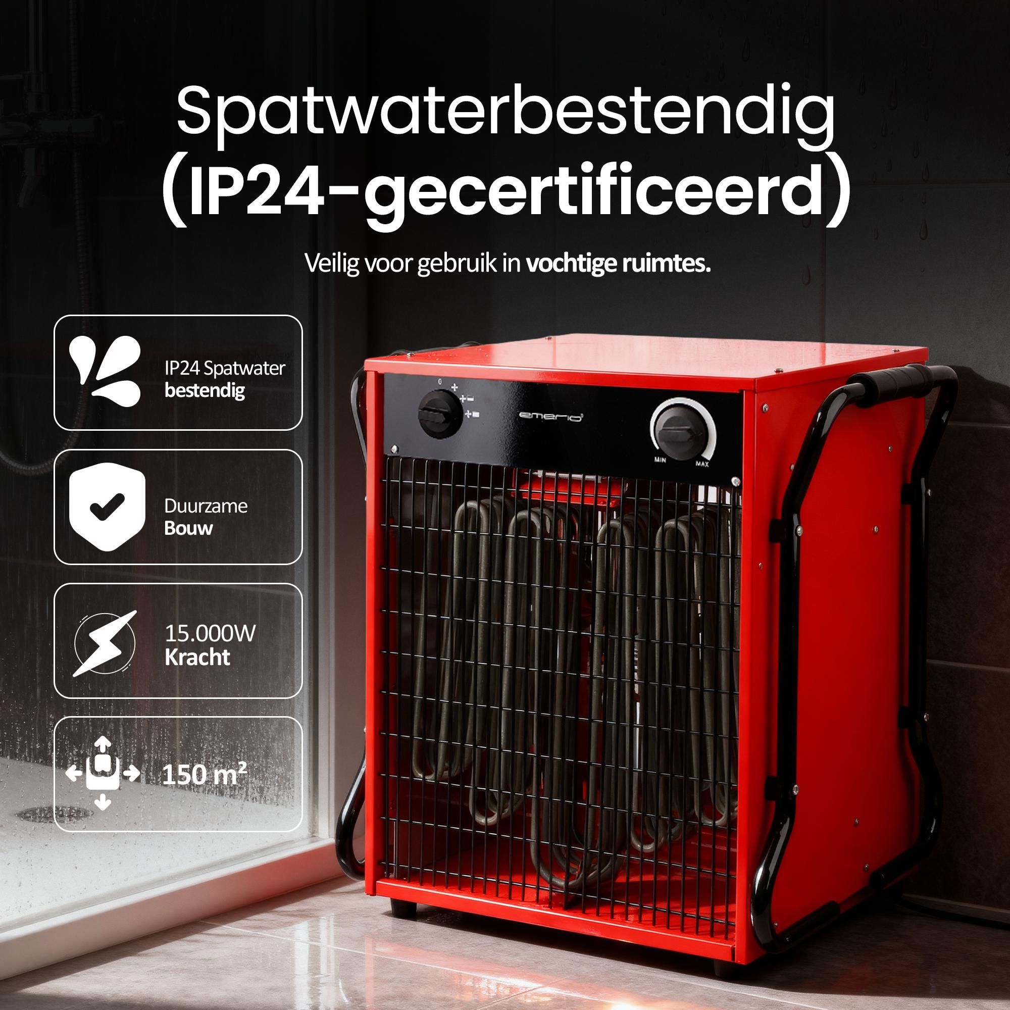 Emerio Krachtige Ventilatorkachel – Bouwkachel – 150 m² – 15.000 W – 400 V – 2 Standen – Instelbare Thermostaat – IP24 – Omvalbeveiliging – FH-117330
