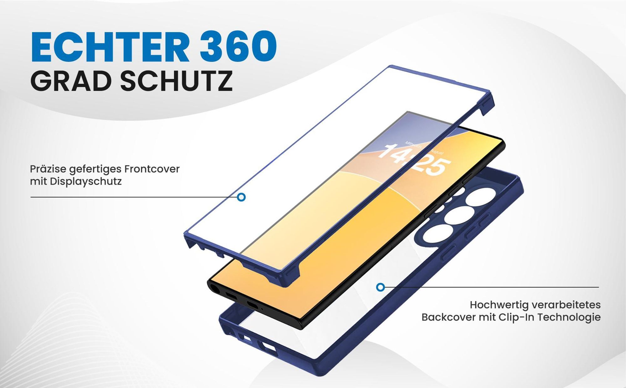 Blaues 360 Grad Case für Samsung Galaxy S26 Ultra mit Schutz von beiden Seiten