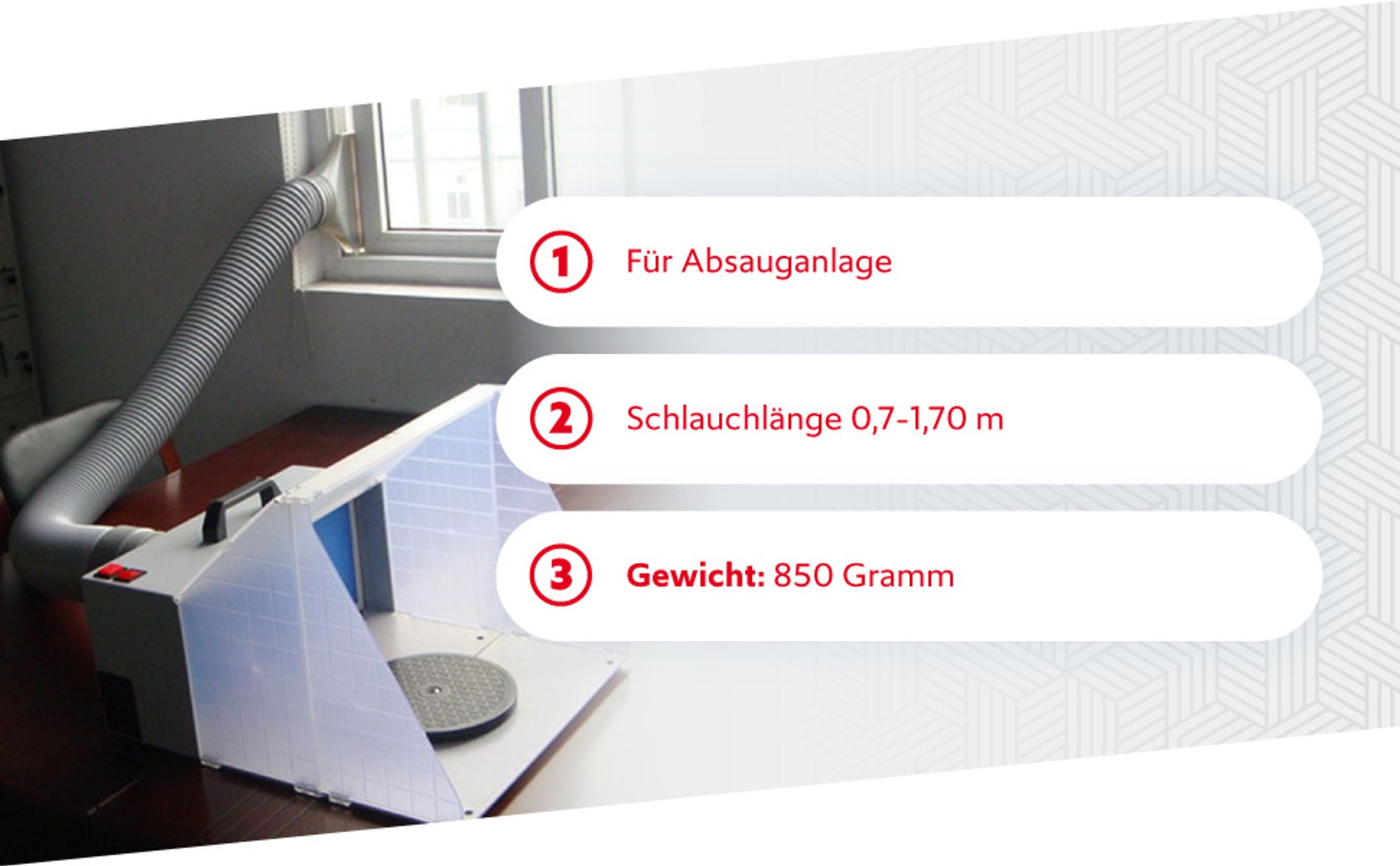 Wiltec Airbrush Abluftschlauch 0,7-1,7 m für Absauganlage, flexibler Abluftanschluss zur Absaugung von Farbdämpfen und Farbnebel, Airbrushzubehör