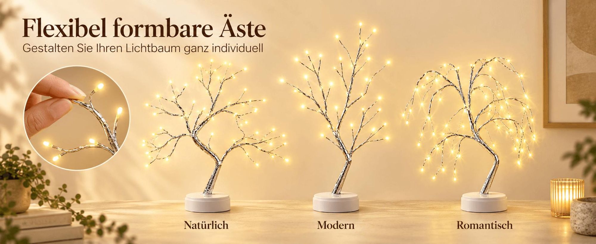 108 LED-Glühwürmchen-Bonsai-Baum-Lichter, künstlicher Feenbaum, USB/batteriebetrieben, Touch-Schalter, weiße Lichter, Baumlampe