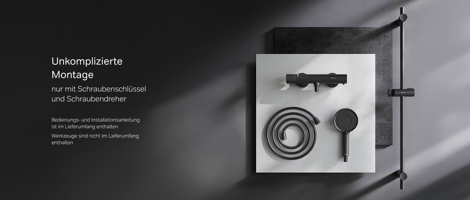Schwarz Set für Dusche AM.PM: Brausethermostat& Duschset Brauseset: Handbrause, Duschstange und Thermostat Duschthermostat, F428XA46, matt