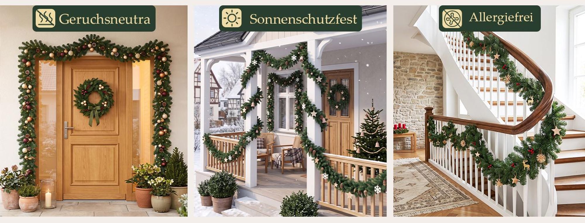 Salcar 5 Meter Weihnachtsgirlande Außen, Künstliche Tannengirlande, Künstliche Dekogirlande Ø 25 cm, mit 420 Zweigspitzen aus 100% PVC