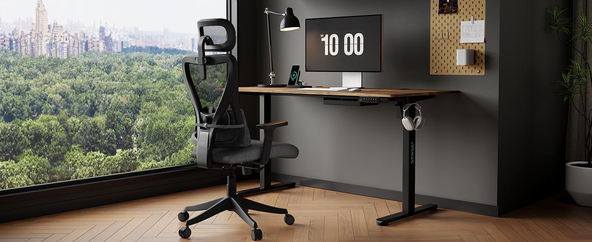 SENSE7 Tone Ergonomiczne krzesło biurowe Krzesło do biurka Krzesło obrotowe z regulacją wysokości, zagłówkiem i podłokietnikami, nośność do 130 kg, siatka, kolor czarny