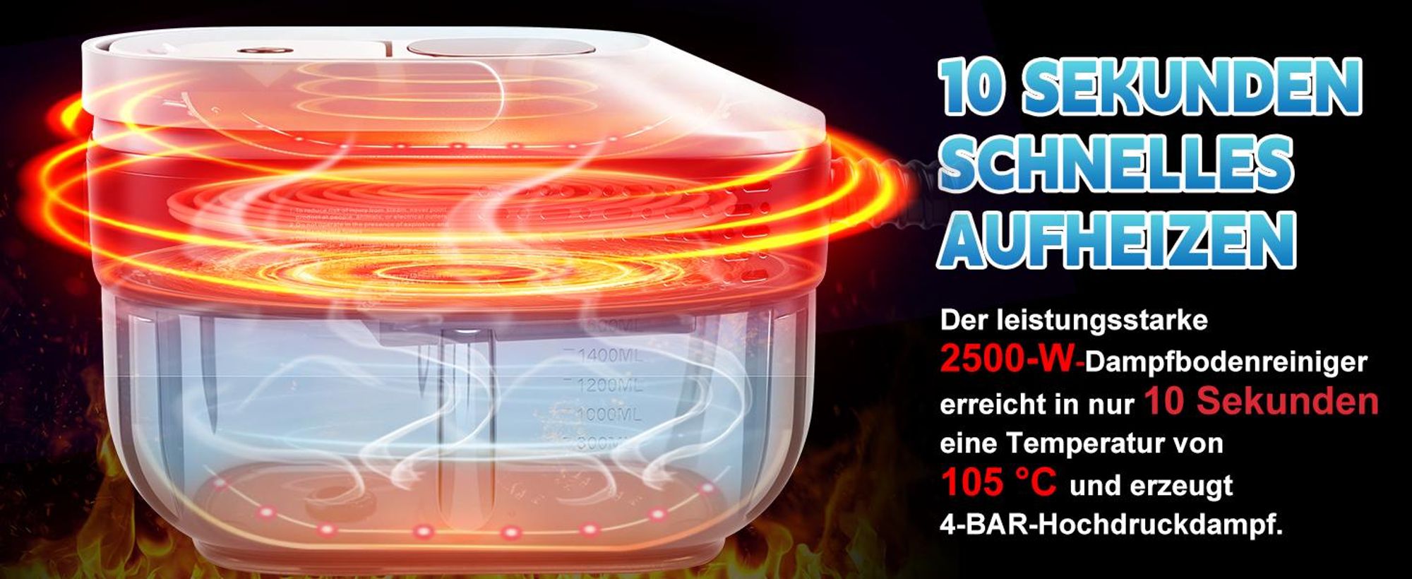 Dampfreiniger, 2500W Hand Dampfreiniger für alles mit 15 Zubehör, 4.5 bar Dampfdruck 1,6L Tank,Tragbarer Steam Cleaner für Fenster, Küche, Boden,Auto
