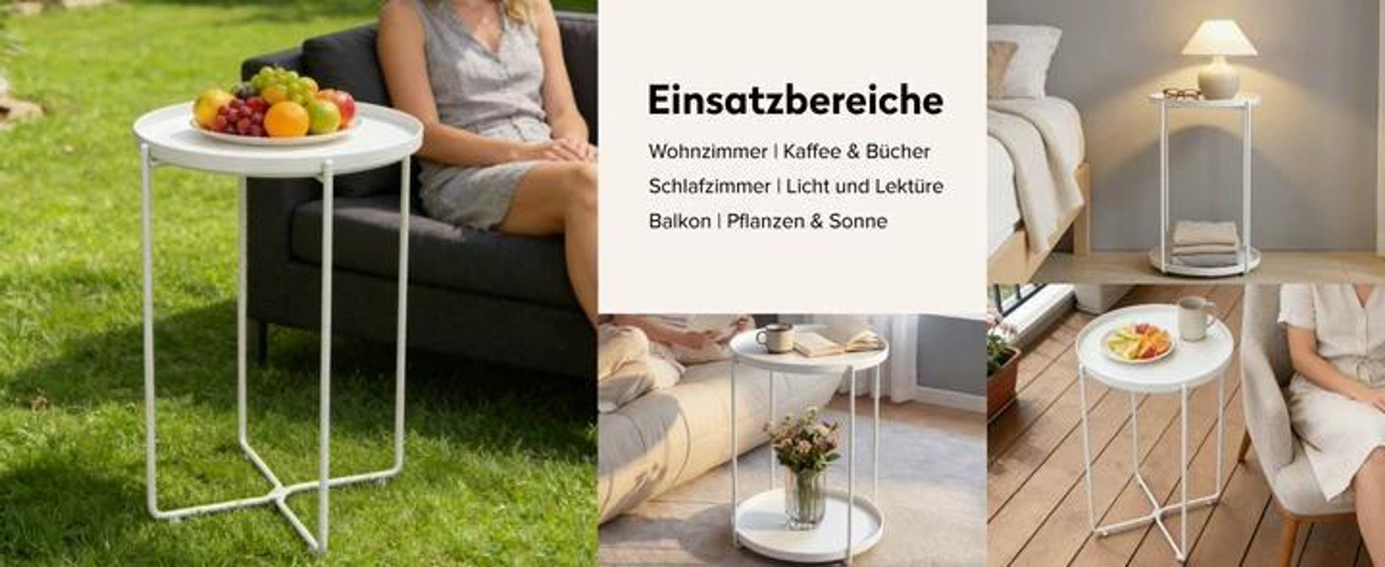 doporro Beistelltisch rund, Kleiner Tisch, Couchtisch rund mit 1 Ablagen und Metallgestell, 35 x 51cm, Beistelltisch Weiß Reglo-08