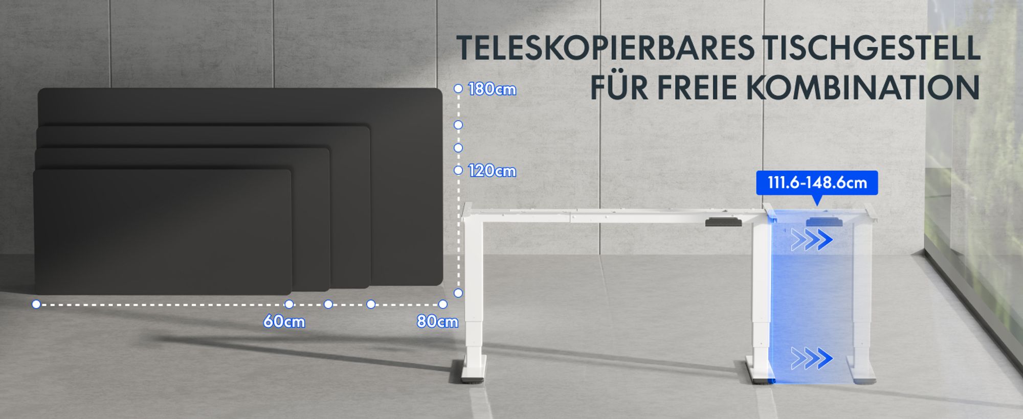 FLEXISPOT E1 Max Elektrisch Höhenverstellbares Tischgestell, Doppelmotor, 3-stufige Beine, 120kg Tragkraft, 4 Speicherplätze, Kollisionsschutz, Weiß