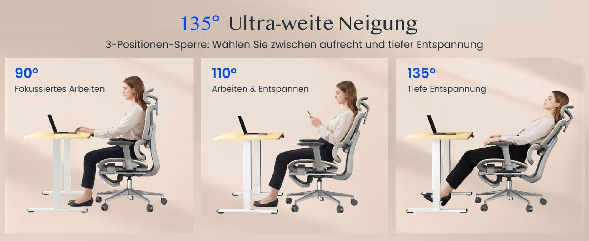 FLEXISPOT ErgoX Ergonomischer Bürostuhl mit Fußstütze, 3D-Armlehnen & Kopfstütze, 5D-verstellbare Rückenlehne, Tragfähigkeit von 136 kg, Beige