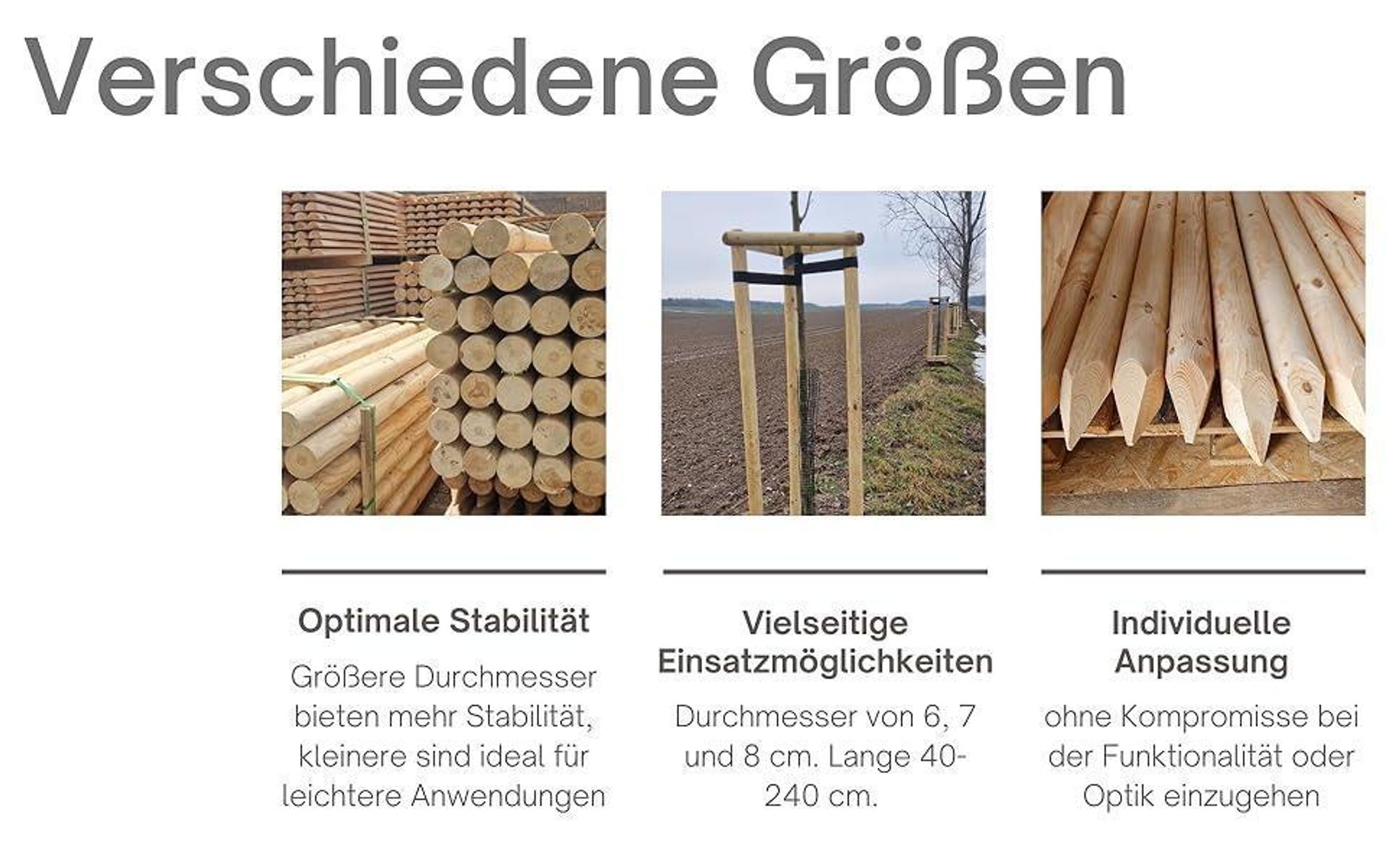TIMBERMIK ø 6cm 4-Pack Spitze Holzpalisaden Länge: 220 cm Holzpfähle Garten Palisade Kieferholz Zaunpfosten Witterungsbeständig Nicht Imprägniert