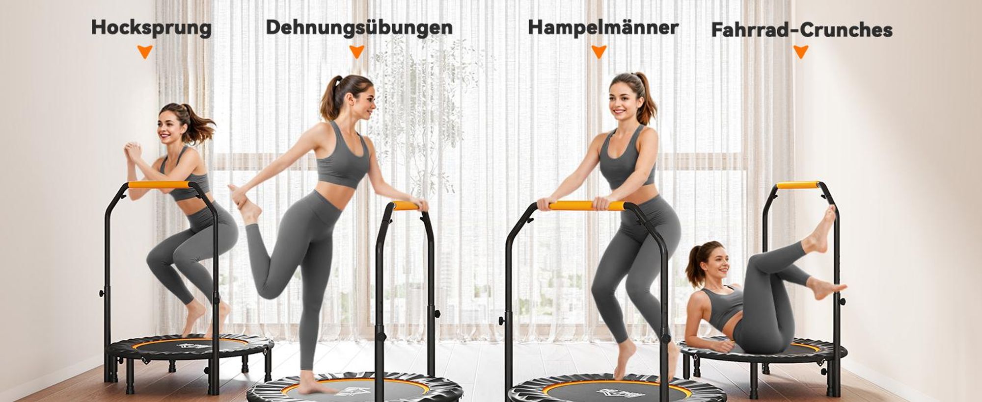 HOMCOM 102 cm Faltbarer Fitness-Rebounder, Fitness-Trampolin mit Haltegriff