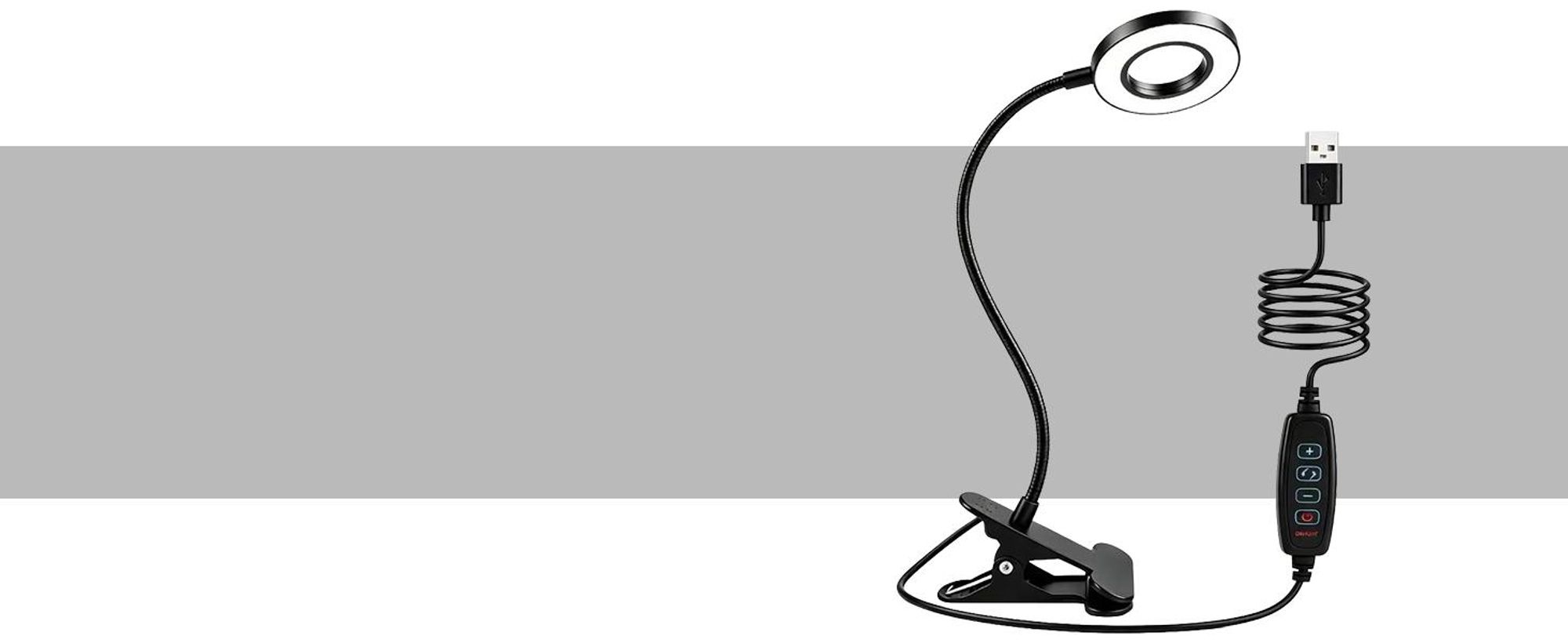 KRUMAD Leselampe, Leselampe mit Klemme, LED Klemmleuchte für Bett und Schreibtisch, 48 LEDs, 3 Lichtmodi, 10 Helligkeitsstufen, USB, Schwarz