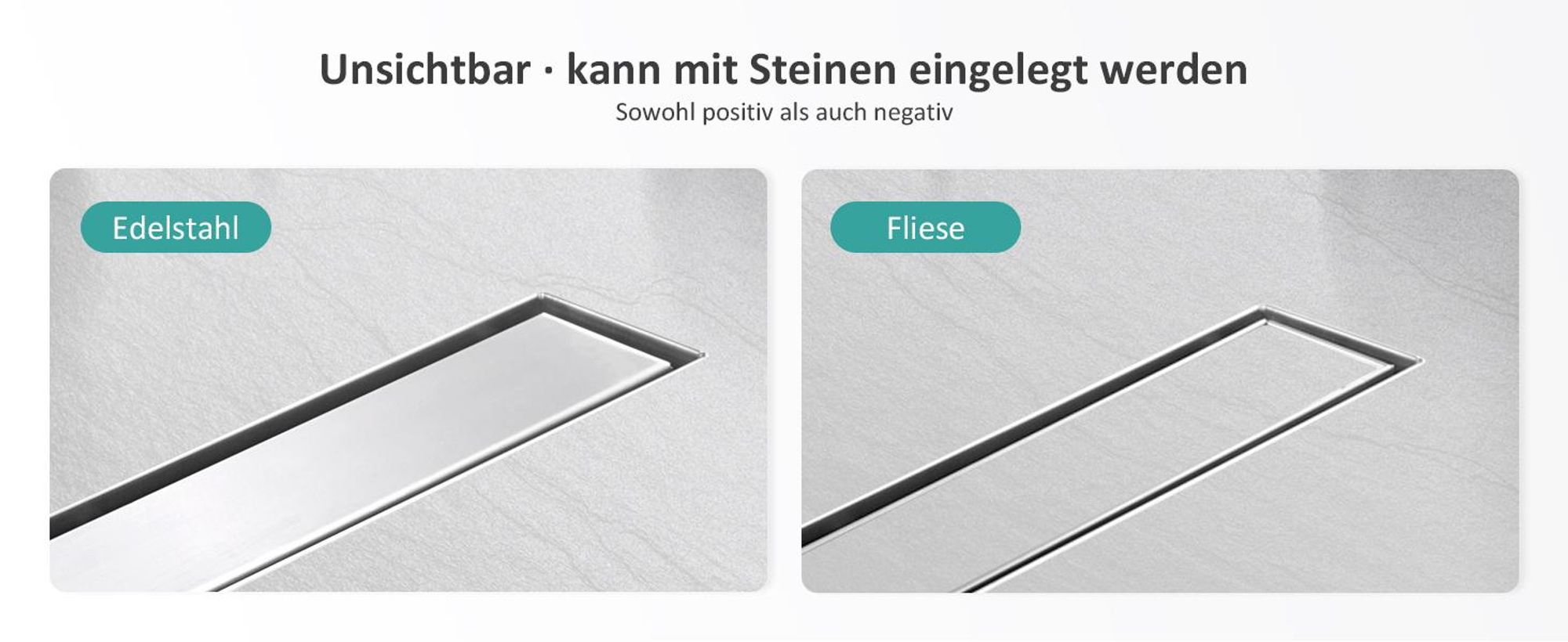 EMKE Duschrinne 50cm Edelstahl Bodenablauf Siphon mit Geruchsstop Randablauf Haarsieb Sehr Flach Ablaufrinne Komplettset