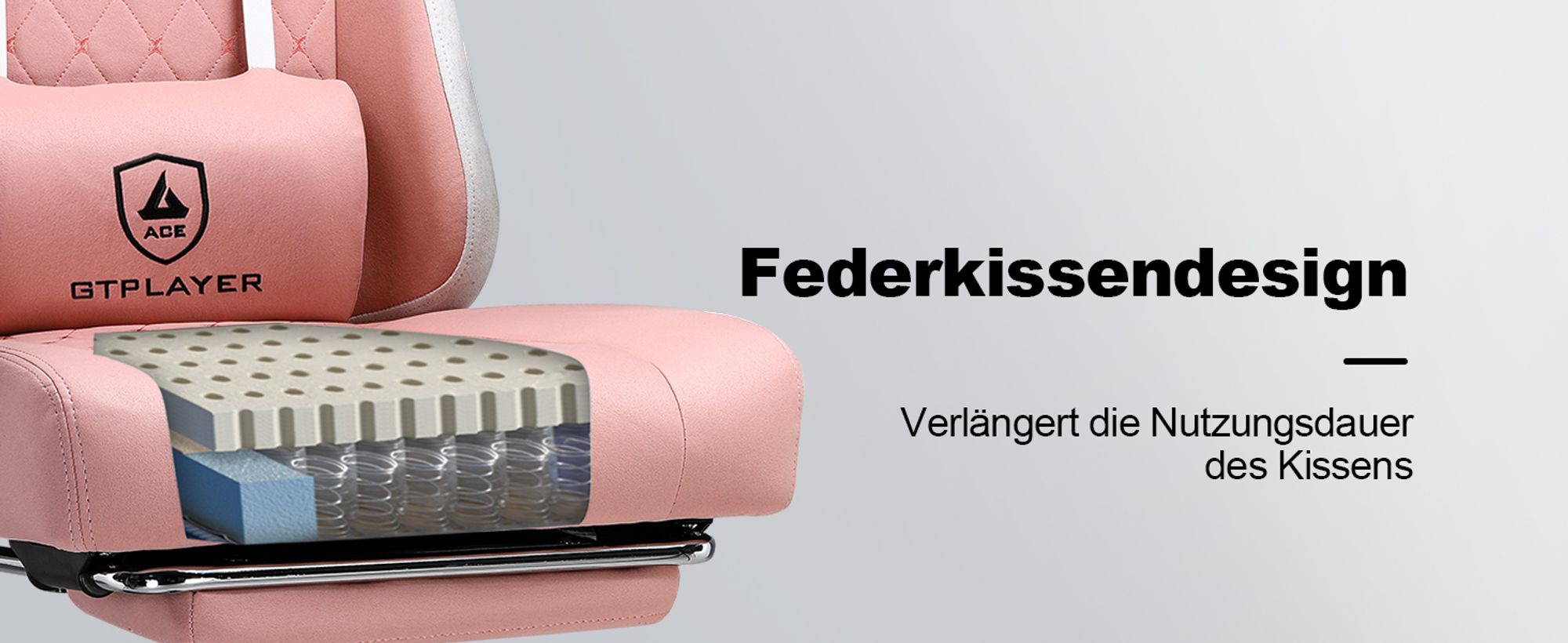 GTPLAYER Gaming Stuhl Ergonomischer Gaming Sessel Schreibtischstuhl PC Gamer Racing Stuhl mit Stoffoberfläche, Federsitzkissen mit Fußstütze pink