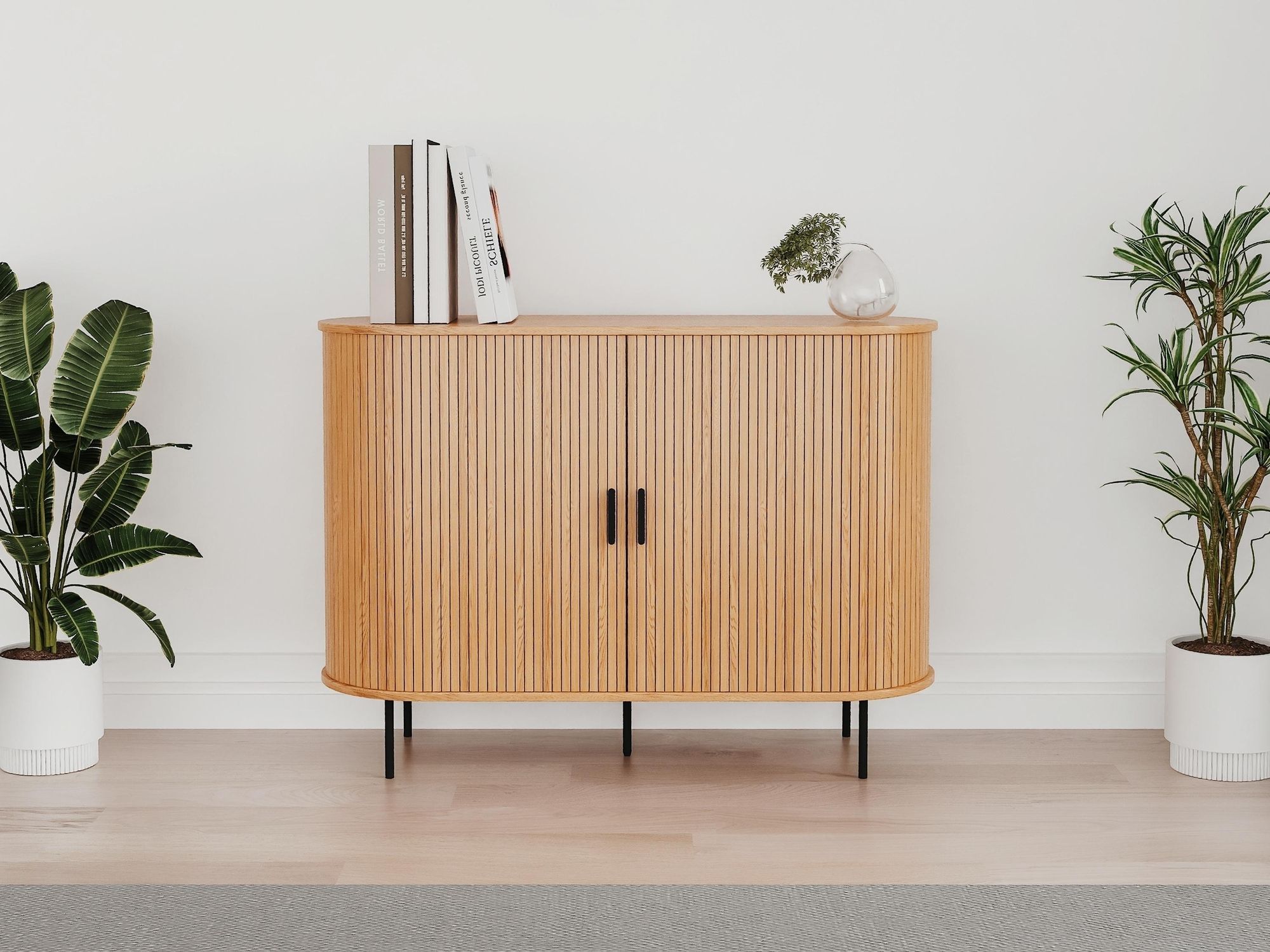 Sideboard Kajsa – modernes Sideboard mit Schiebetüren in Eiche-Nachbildung