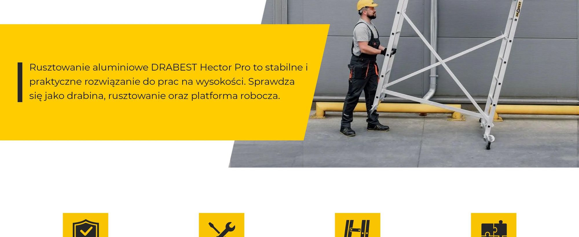 Drabest | Rusztowanie Jezdne Aluminiowe, 3w1, Drabina Przegubowa, Platforma 130 x 60 cm, 4 m, Udźwig 150 kg, Rusztowanie Jezdne