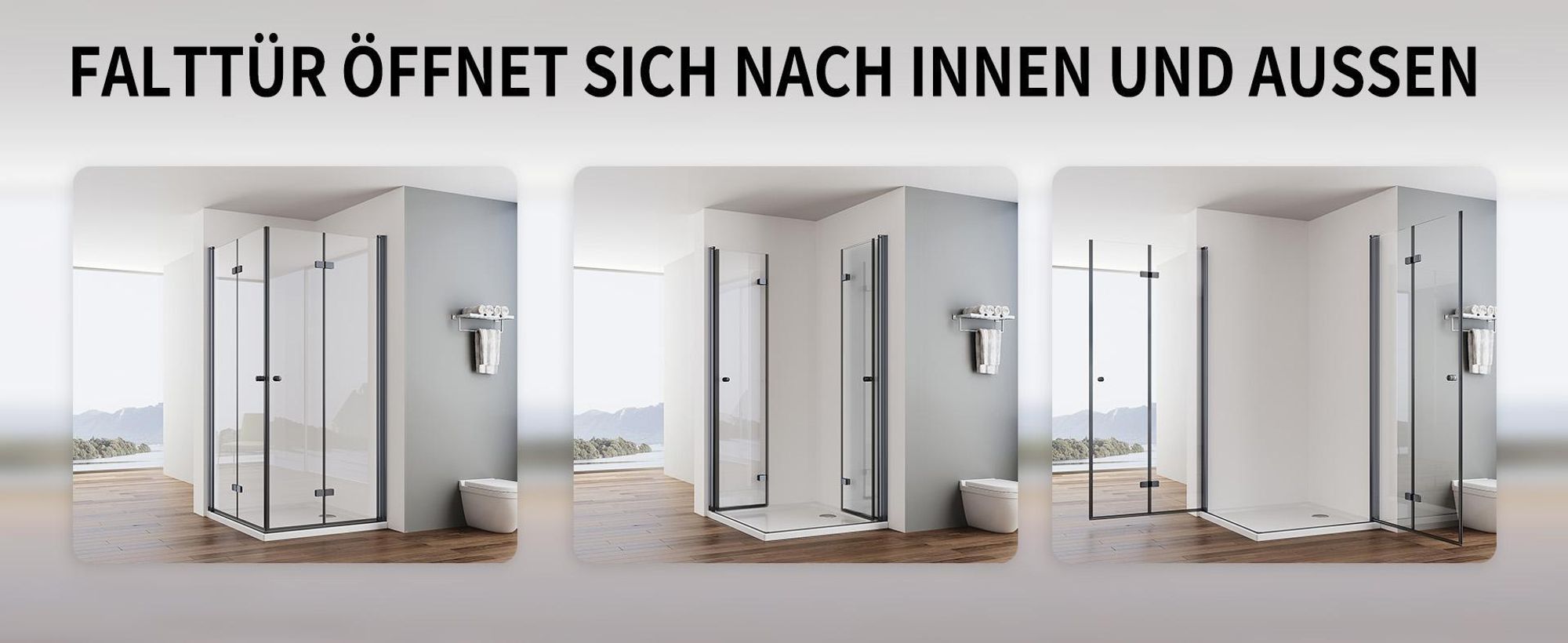 IMPTS Duschkabine Eckeinstieg 90x90cm Mattschwarz Dusche 180º Falttür Duschabtrennung Duschwand 6mm ESG Glas Eckdushe Höhe 185cm,OHNE Duschtasse