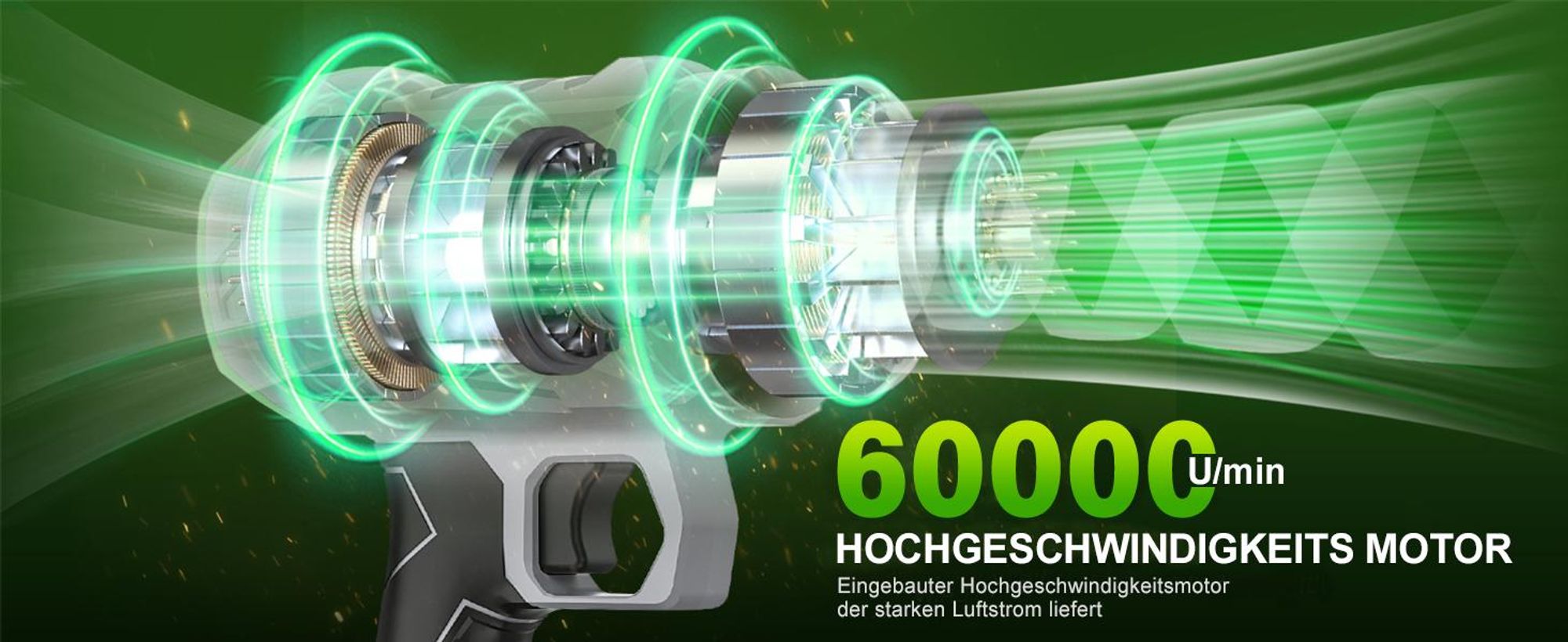 Akku Laubbläser, Handgebläse mit Turbostrahl 65m/s, 400CFM, Bürstenloser Motor, 2×4000mAh Akku, Leicht, Kabellos, Garten, Terrasse, Autoreinigung