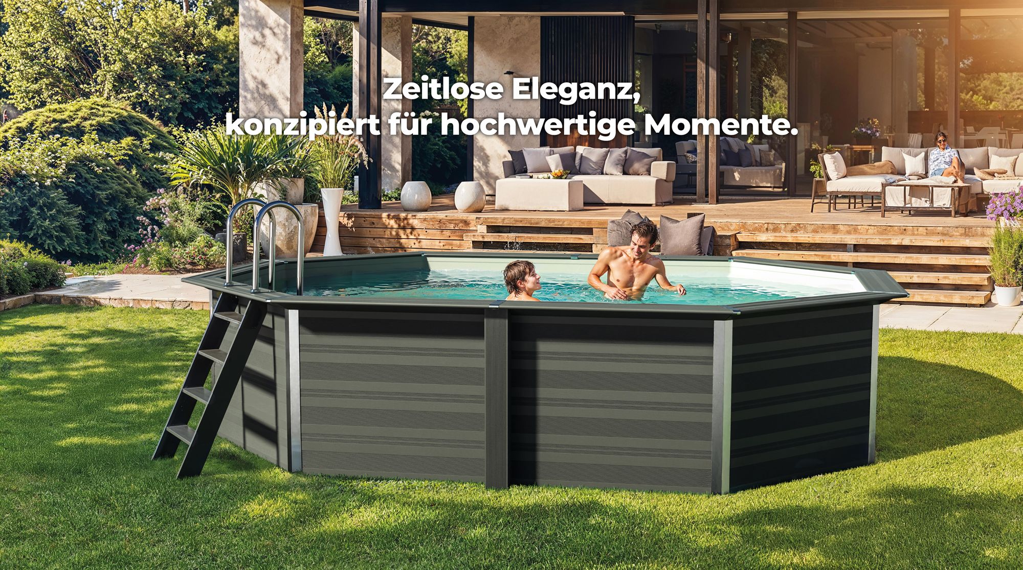 GRE Ovaler Composite-Pool KPCOV66L + LED – 664 x 386 x 124 cm, Komplettset