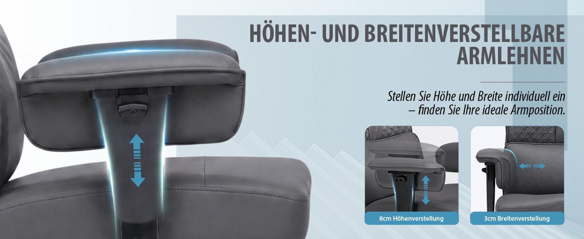 GTPLAYER Gaming Stuhl Ergonomischer Bürostuhl mit Verstellbarer Kopfstütze großer Lendenwirbelstütze, 54 cm breiter Sitz, 90°–150° neigbar 180KG