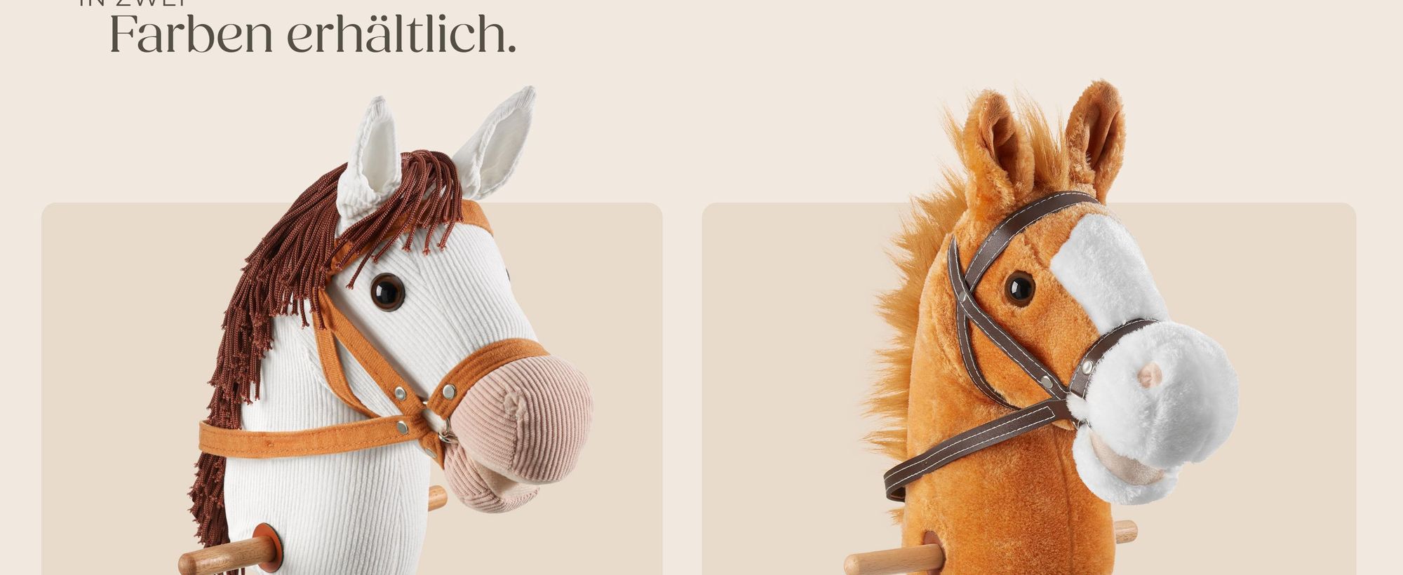tectake® Hobby Horse Pferd | Steckenpferd mit Holzstab und Rollen 103 cm, Stockpferd für Kinder ab 24 Monaten