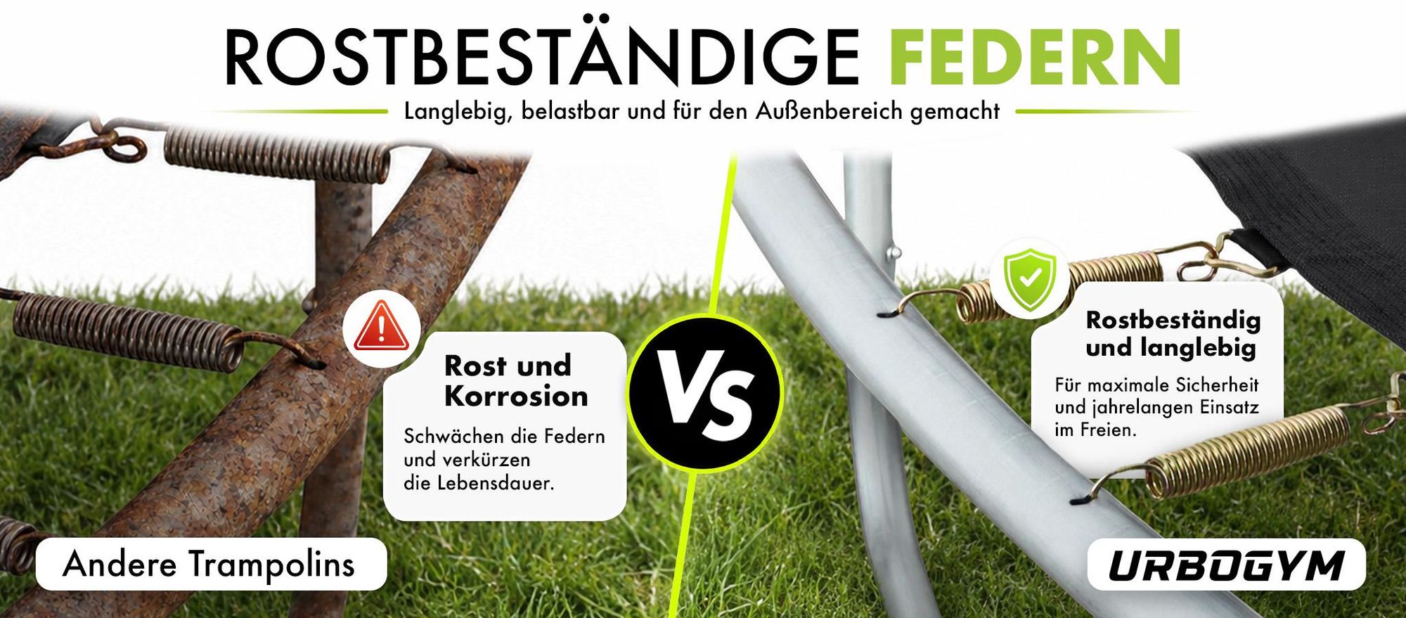 URBOGYM Trampolin JUMPER 14FT Gartentrampolin für Kinder Komplett-Set mit Sicherheitsnetz, Leiter, Randabdeckung, Outdoor, Grün, robust, Ø 435 cm