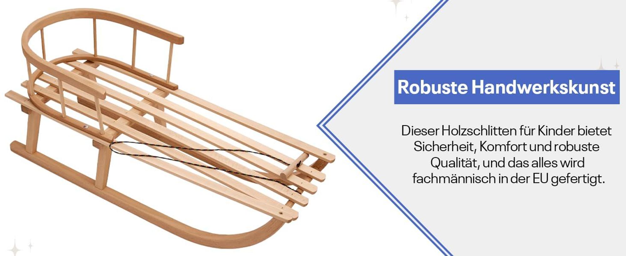 Best For Kids Holzschlitten für Kinder mit Rückenlehne┃Kinderschlitten aus Holz mit Zugseil & Gurt┃Stabiler Holzschlitten für Kinder & Erwachsene