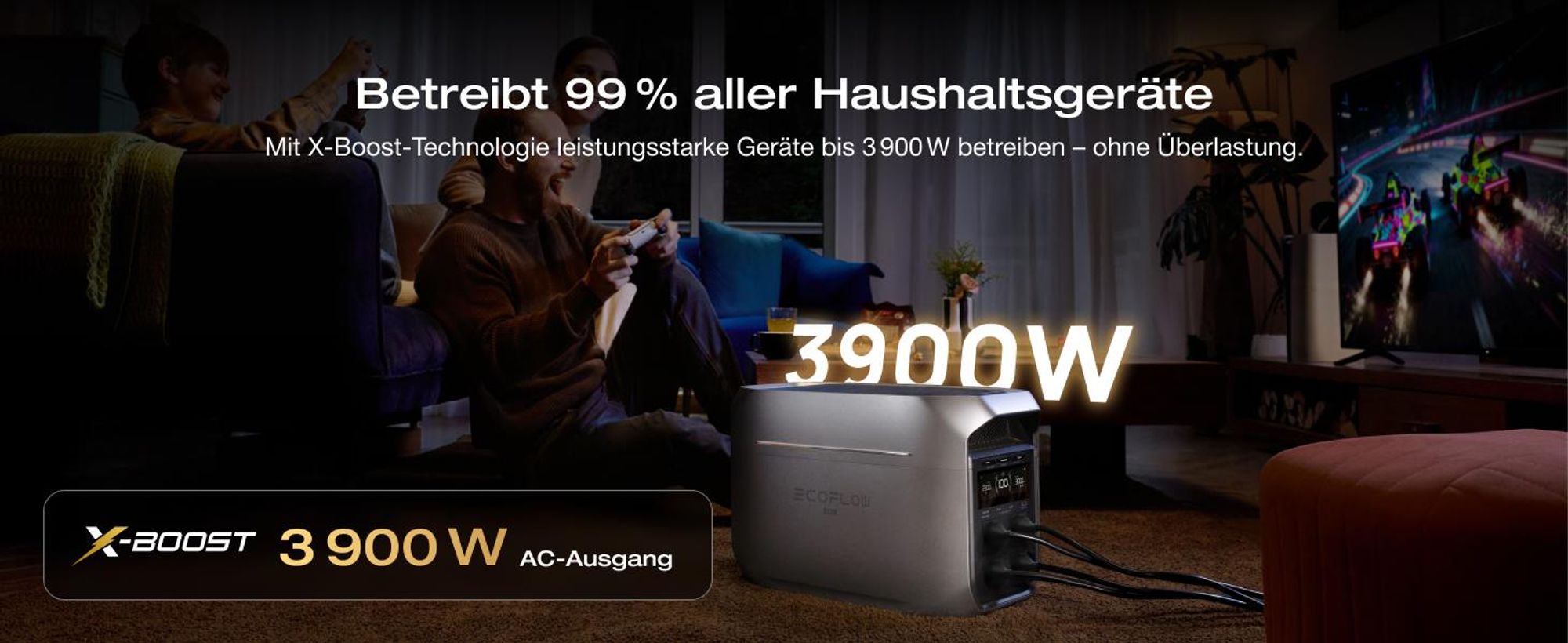 EF ECOFLOW DELTA 3 Max Plus tragbare Powerstation, 2 048 Wh LiFePO₄-Batterie, erweiterbar auf 10 kWh, 3 000 W AC-Ausgang, 0–80 % Ladung in 47 Min