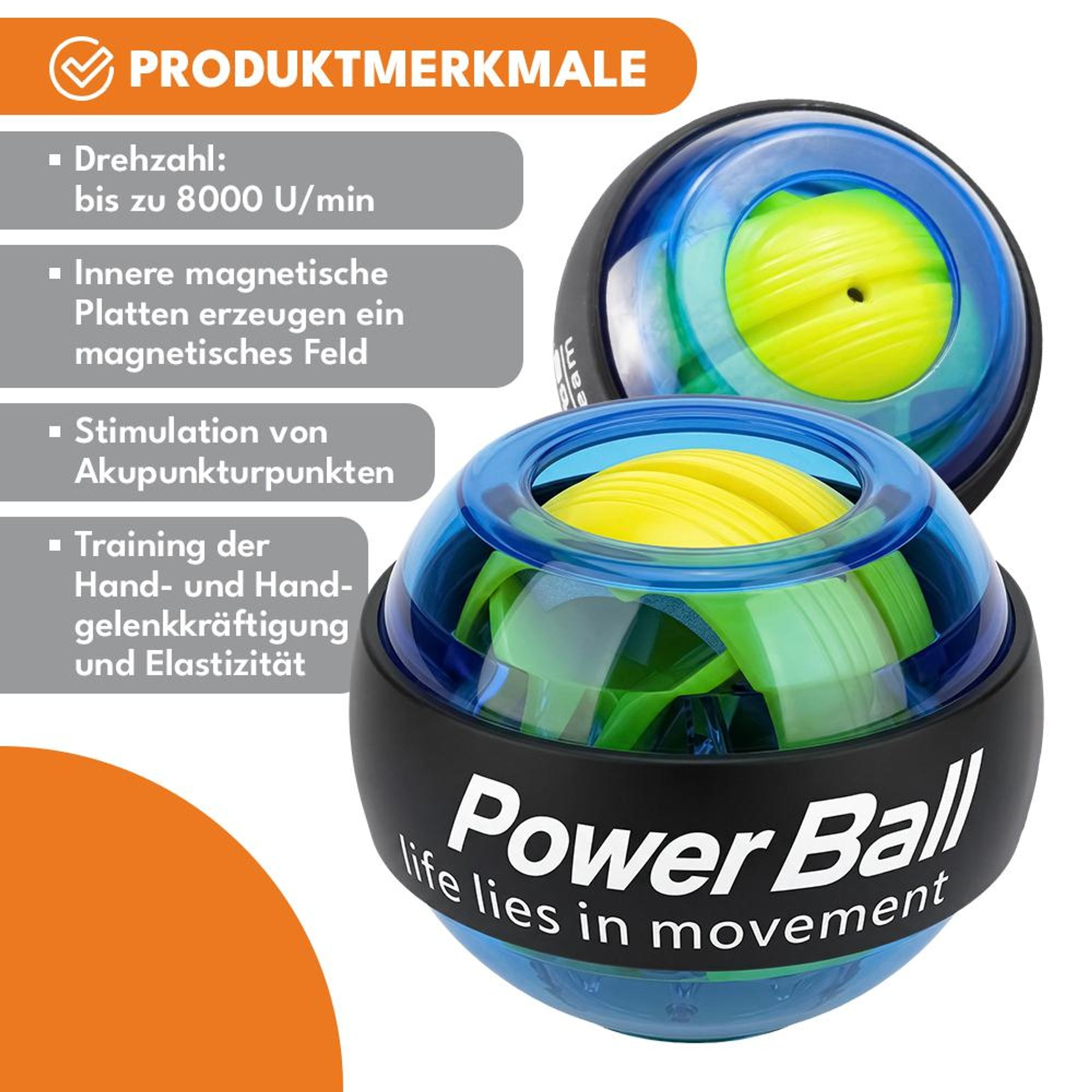 KRUMAD Powerball Handtrainer 8000 U/min cu LED, Gyro Ball pentru Handgelenk & Unterarm, Antrenament Griffkraft, Coordonare și Reabilitare