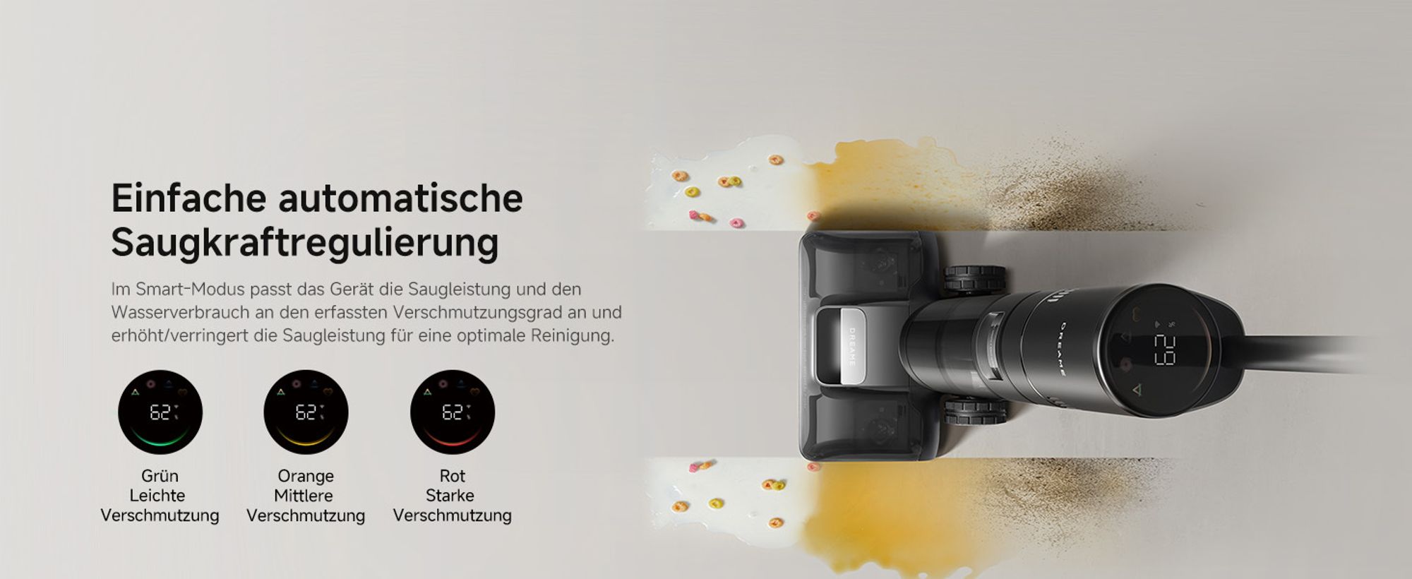 DREAME H15 Pro Nass- und Trockensauger, GapFree AI DescendReach Roboterarm, dreifache Kantenabdeckung, 21kPa Saugleistung, 0 Tangle, 180° Lie-Flat