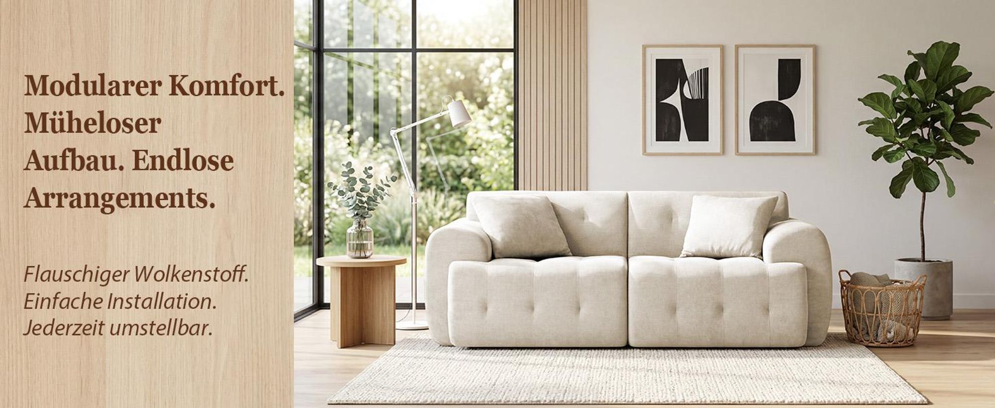 COMHOMA Sofa 2 Sitzer, 180 x 86 x 40 cm Bodensofa, Couch mit Rückenlehne, Kissen und Armlehne, Modernes Stoffsofa für Wohnzimmer, Wohnung, Büro, beige