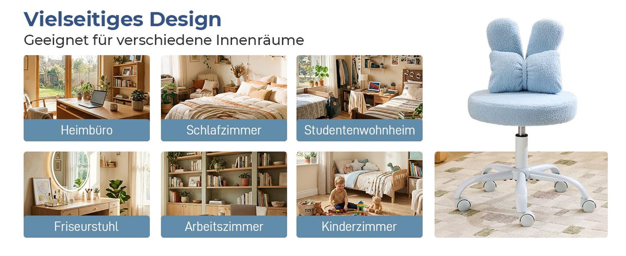 FCH Kaninchenohren-Design Drehstuhl, Homeoffice Stuhl, Kinder Schreibtischstuhl kinderschreibtischstuhl Jungendstuhl Hasenohr, 360°, blau