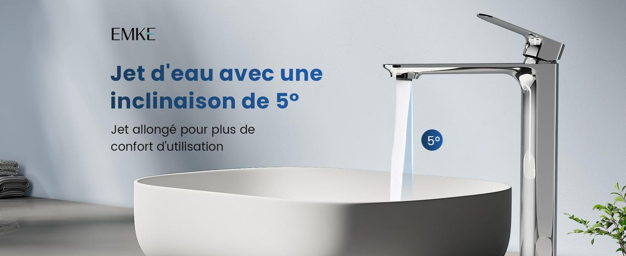 EMKE Robinetterie pour lavabo Robinetterie pour salle de bains Mitigeur monocommande Robinet de salle de bains en laiton 269 x 215 x 49 mm Chrome
