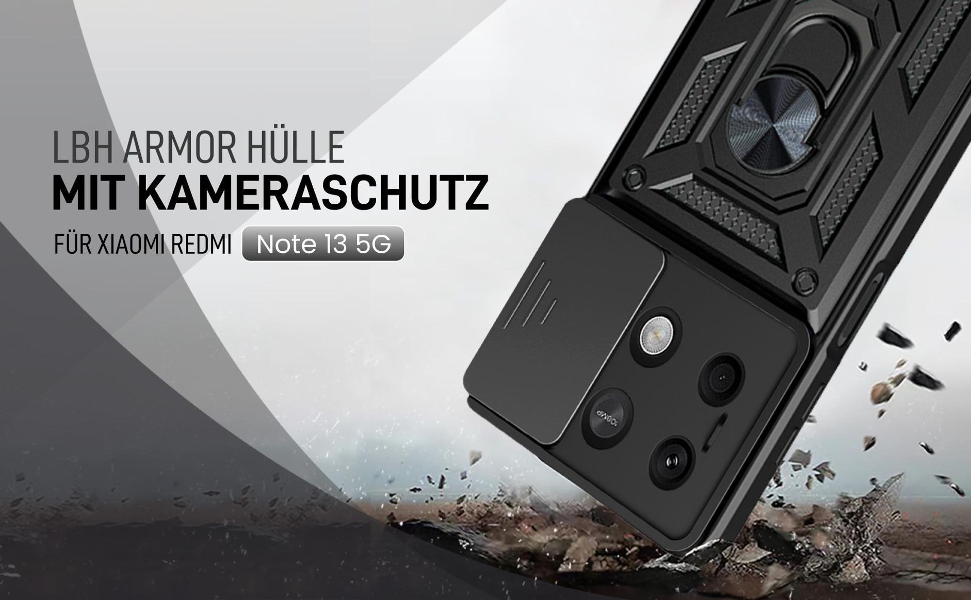Schwarze Outdoorhülle mit Kameraschutz für Xiaomi Redmi Note 13 5G