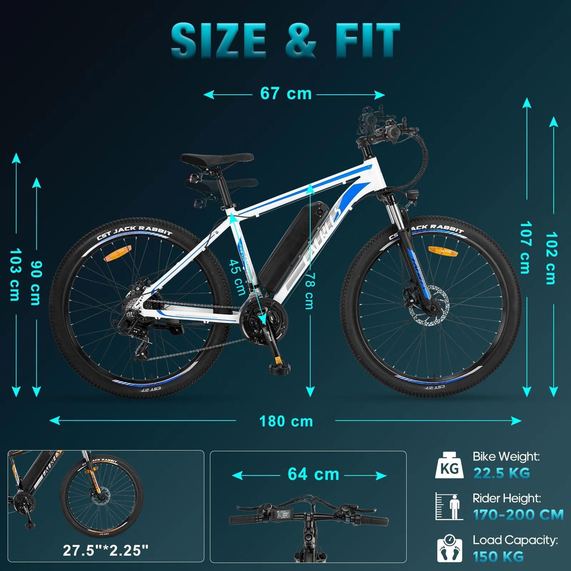 Bicicletta Elettrica | FAFREES | F28 MT | 250W 36V15Ah 27,5" Disco - Bianco-Blu