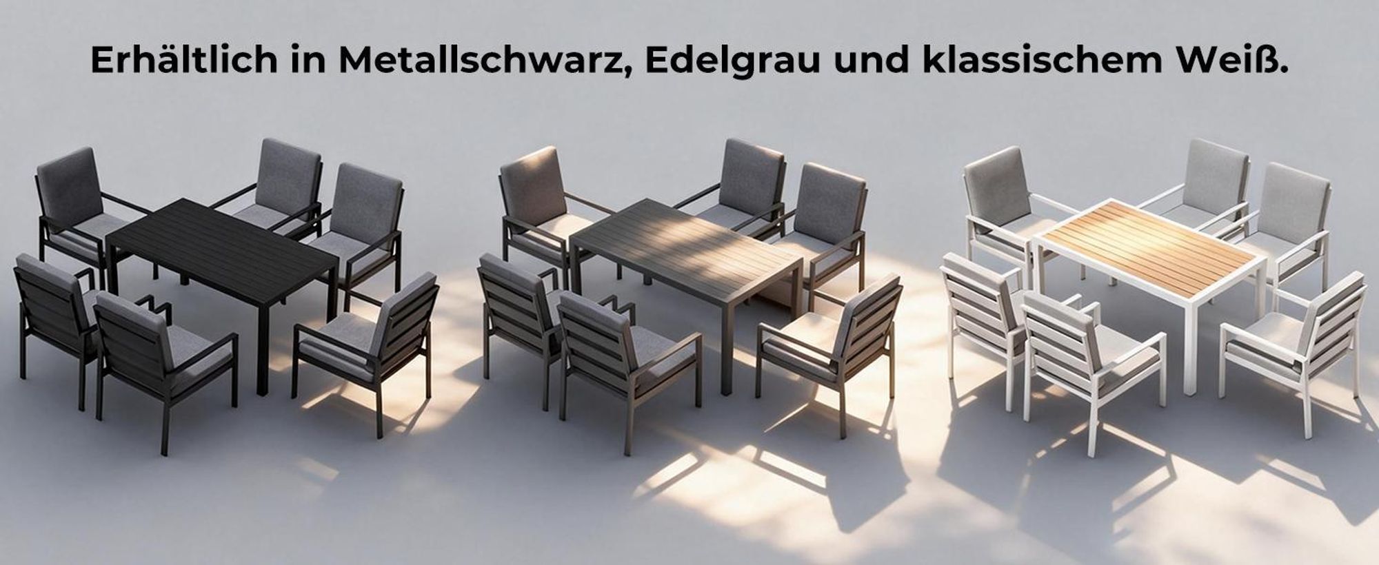 MeXo Gartenlounge-Set Gartenmöbel Set Aluminium 4 Personen, wetterfeste Garten-Essgruppe mit dicke Kissen & Esstisch 140x80x70cm, Outdoor Indoor Möbel
