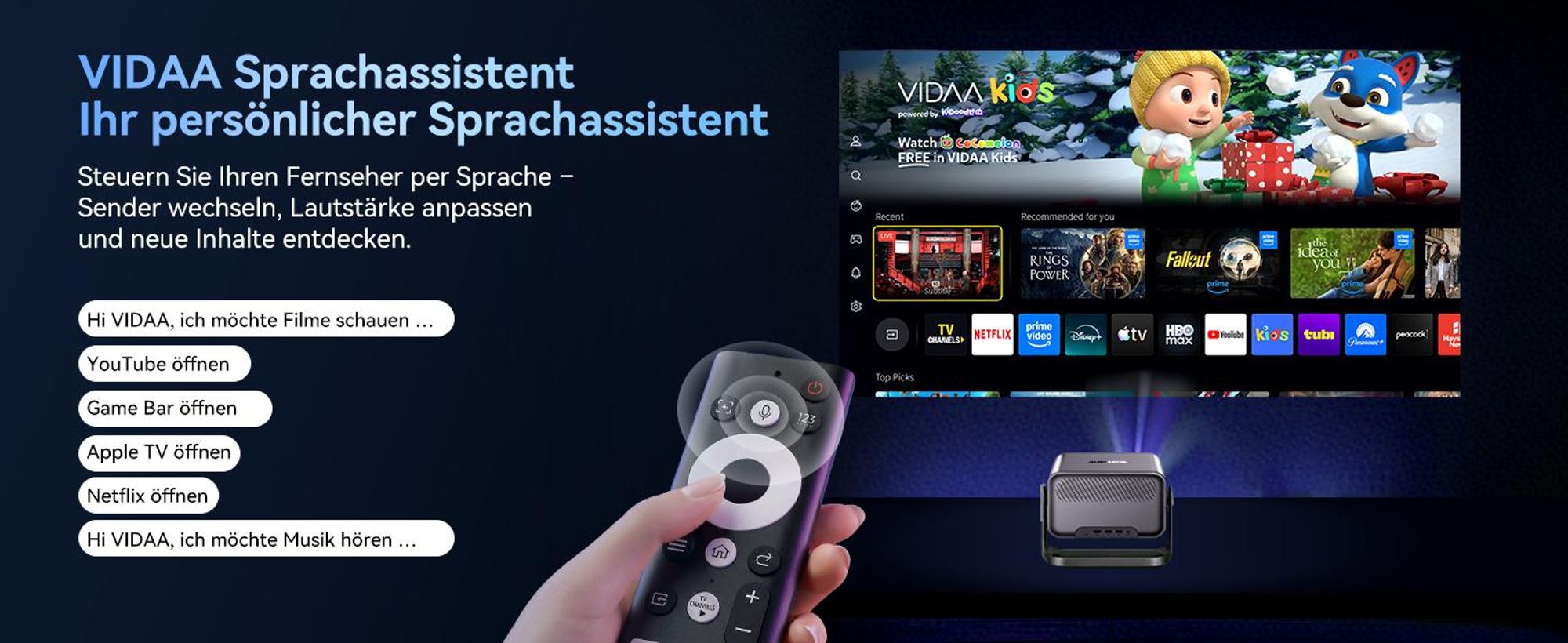 Blackview PV1000 Max, 1000 ANSI-Lumen, 1080p FHD, VIDAA OS, Dolby Audio 12W, 6-in-1 TOF AF, 40-150 Zoll, MT9660, WiFi 5+BT 5.0, AirPlay 2, 360° Gimbal