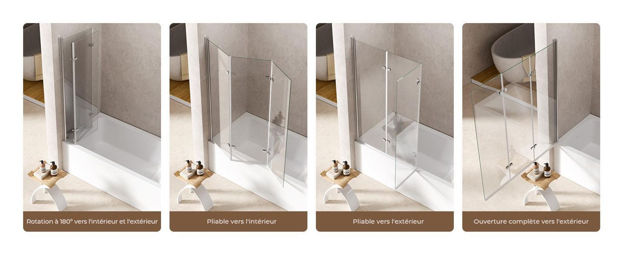 S'AFIELINA Paroi de douche pliante 130x140cm Paroi de baignoire 3 pièces, verre de sécurité ESG 6mm avec revêtement NANO Easy-Clean