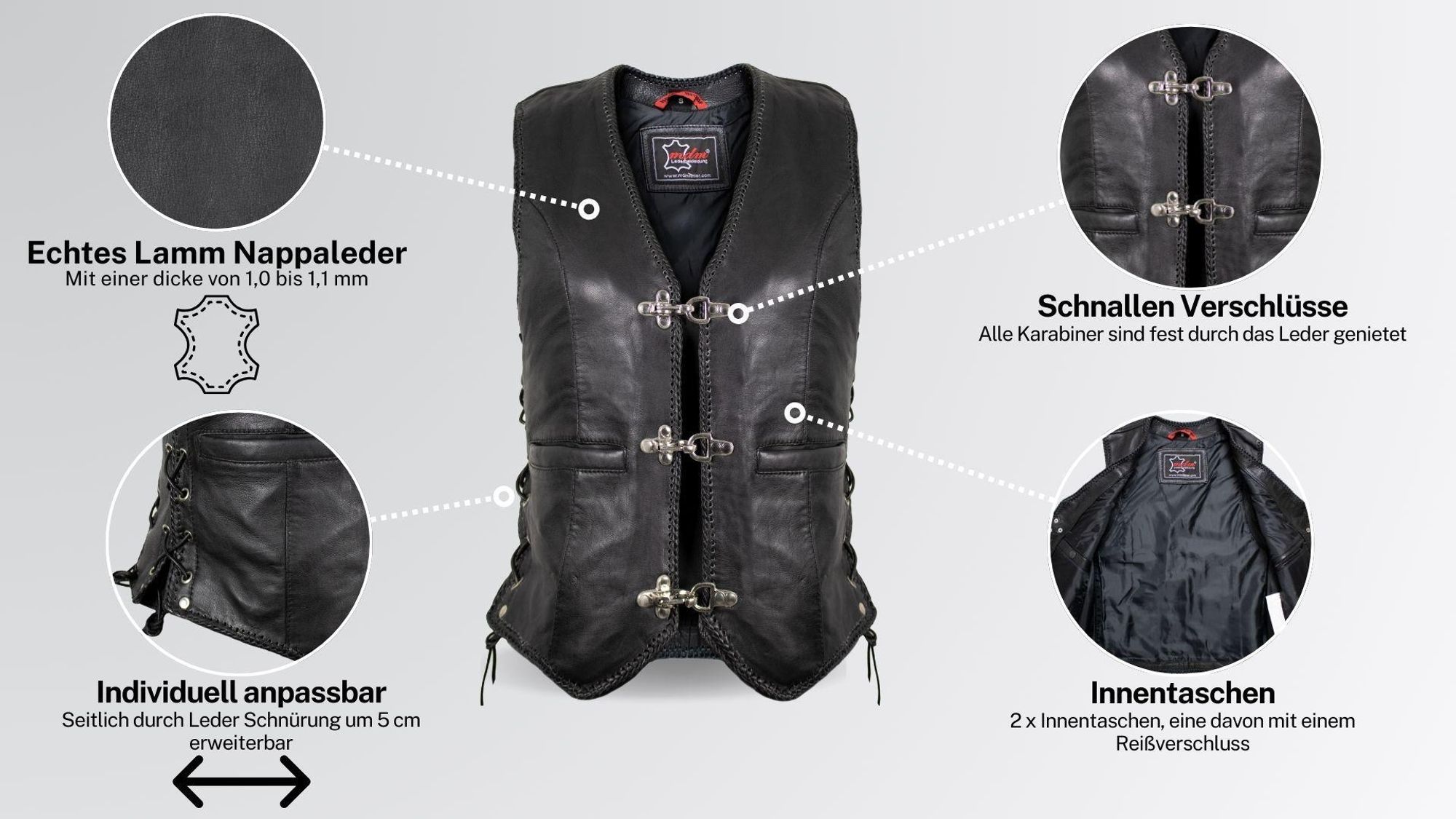 Damen Lederweste taillierter Schnitt Kutte Bikerweste Rockerweste Chopper Weste(M)
