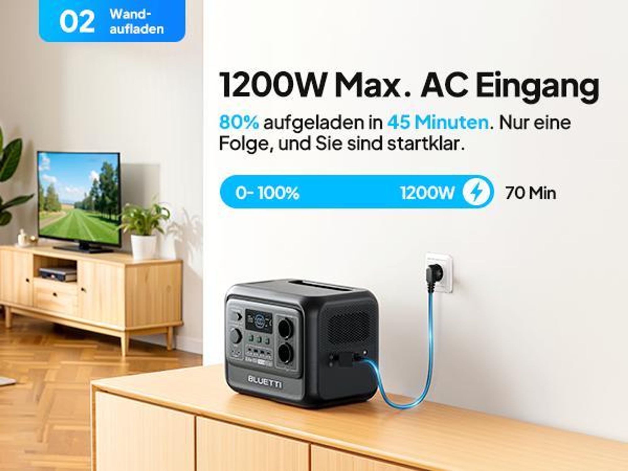 BLUETTI Elite 100 V2 + Charger 1 Tragbare Power Station, 1024Wh Batterie Backup mit 2 1800W AC Ausgängen , Solar Generator für Camping, Stromausfälle
