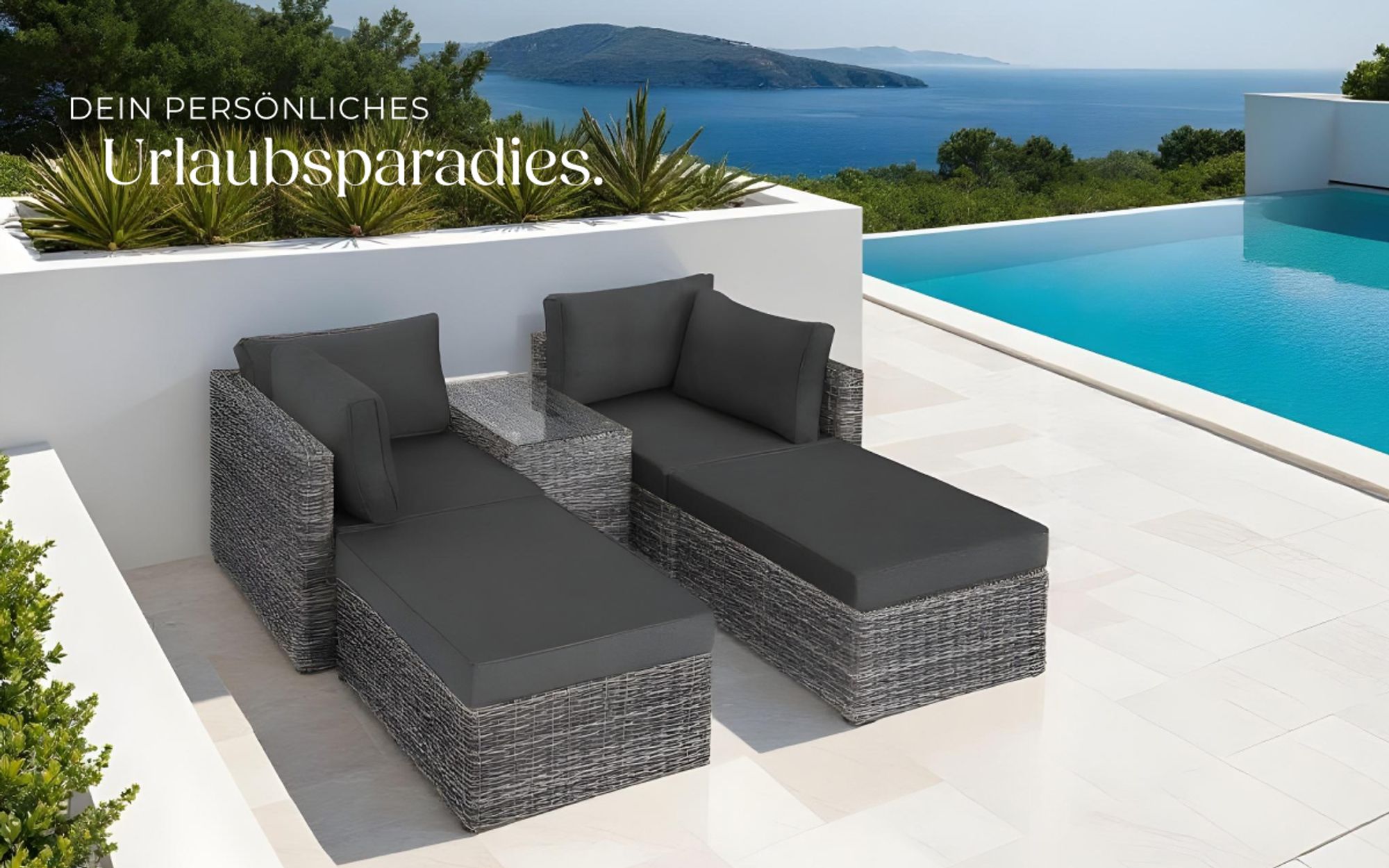 tectake® Aluminium Rattan Lounge San Domino wetterfest und UV-beständig Dicke der Sitzpolster 10 cm