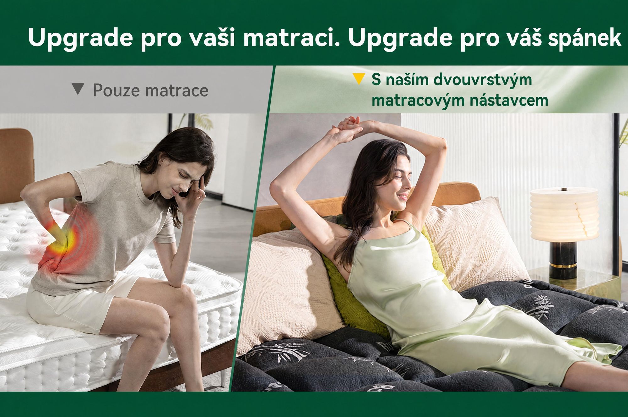 NicePlus, vrchní matrace 2 v 1, rozměry 140x200X7cm, pěna s paměťovou vlastností (5 zón) + vrchní vrstva z bambusu, s gumovými pásky pro upevnění na všechny typy matrací, tvrdost H2/H3, barva černá
