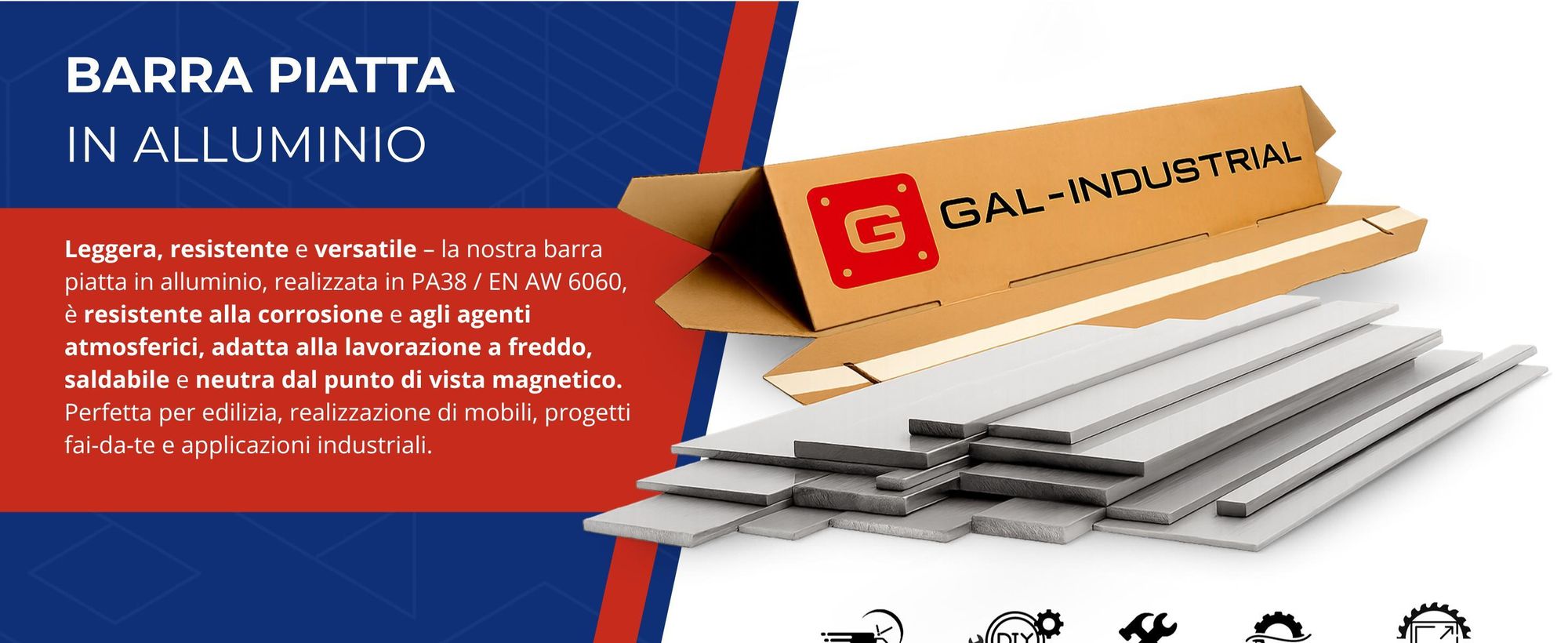 Barra piatta in alluminio 40x2 mm 200 cm Profilo in alluminio + taglio su misura