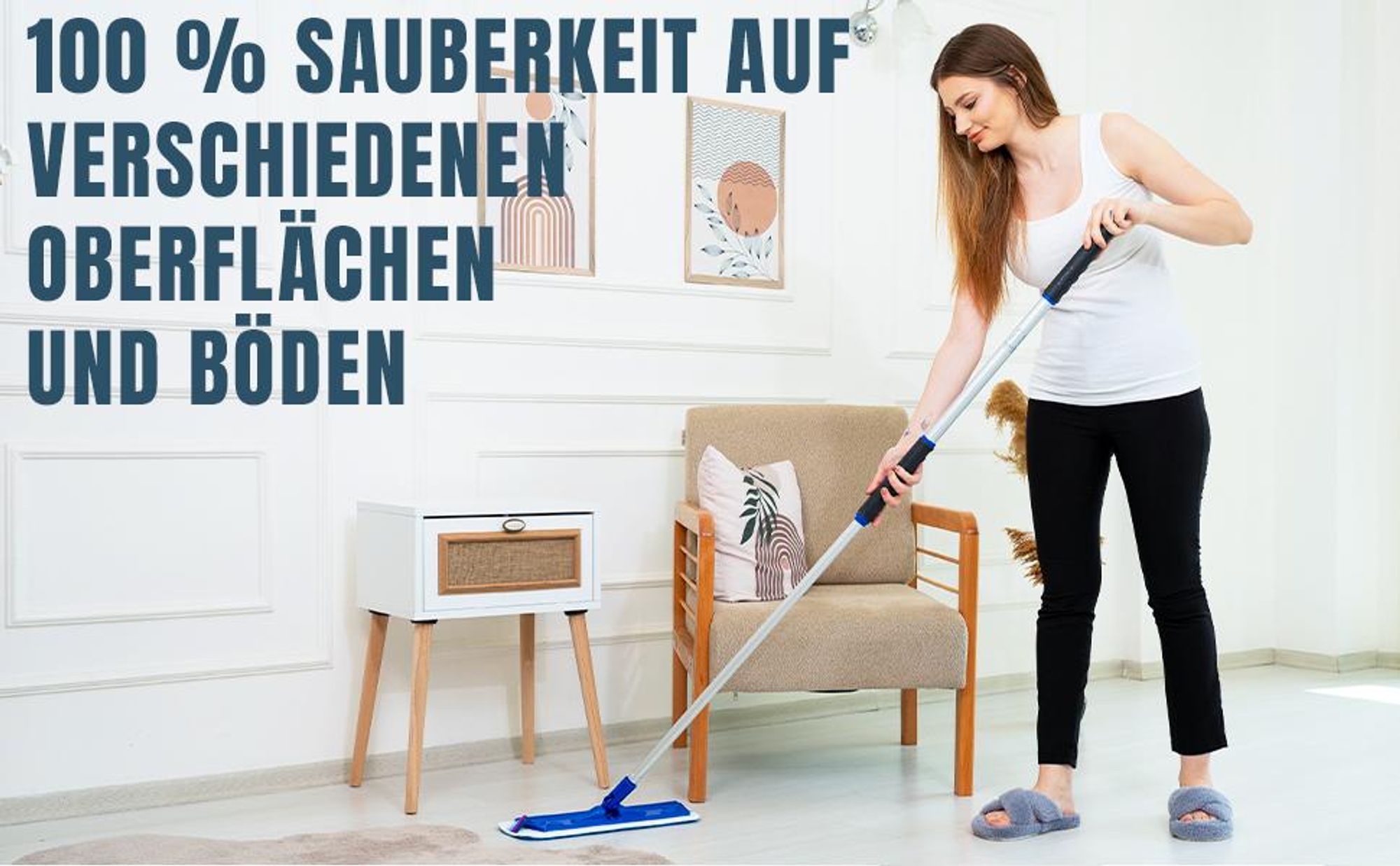 Silva Mikrofaser Wischmop - Bodenwischer Set mit Soft Touch Griff, 360° Drehgelenk & Teleskopstiel – Mop Set mit Nass und Trocken