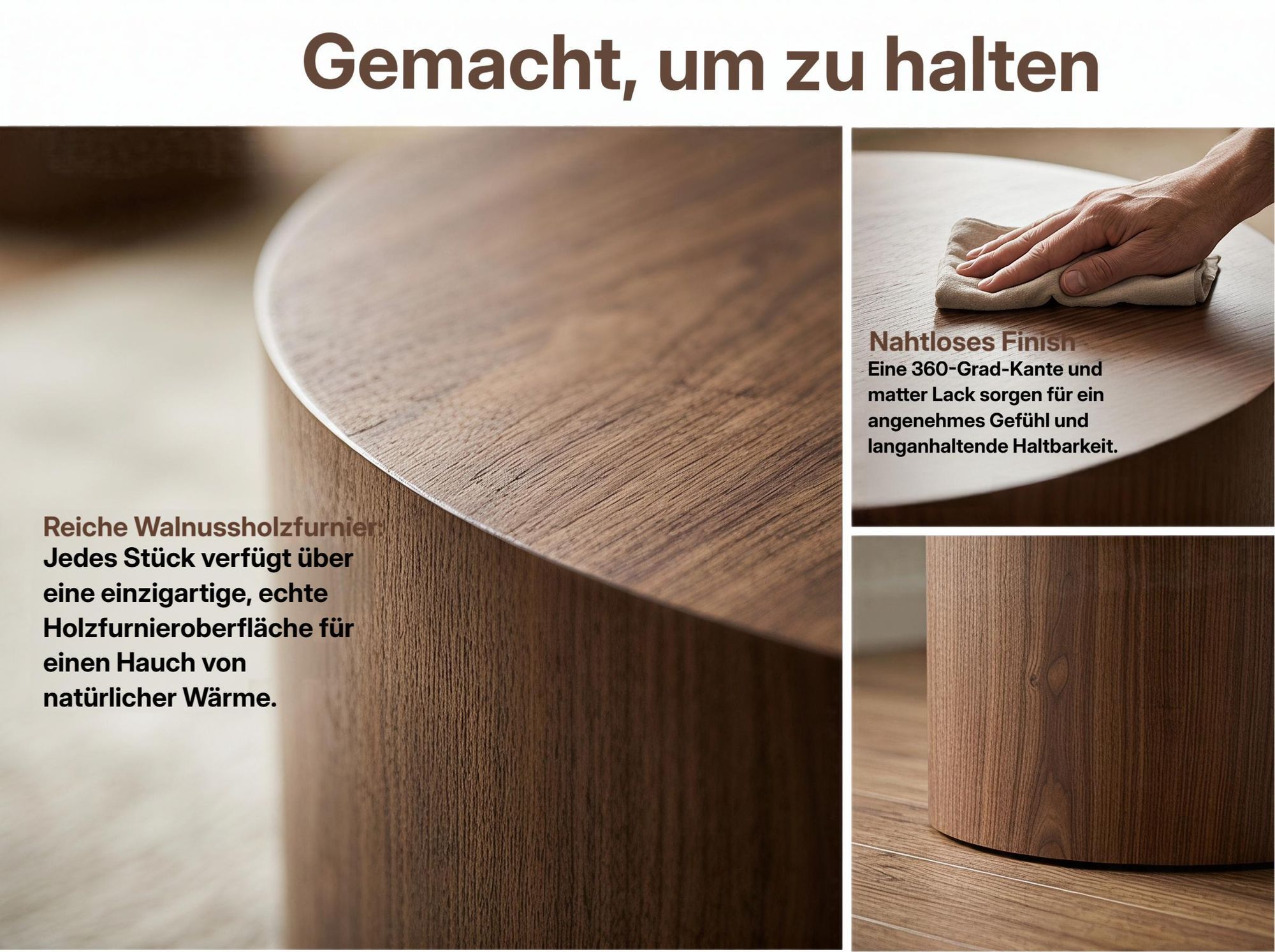 williamspace Holzoptik Beistelltisch-Set aus 2, MDF mit Echtholzfurnier, rund & platzsparend, Nussbaumfarbe