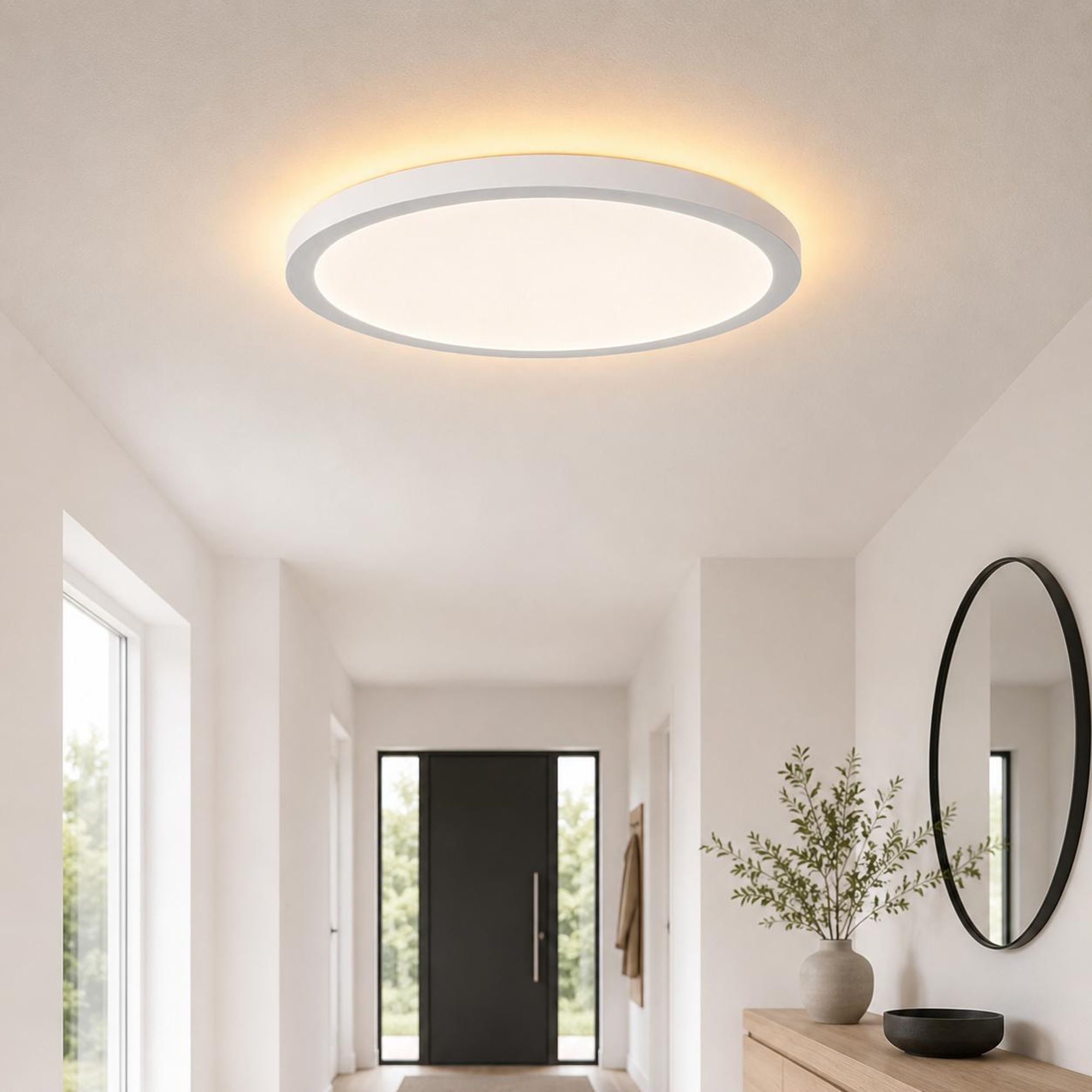 Led Deckenleuchte mit Nachtlicht 1800K, 24W Deckenlampe Flach Dimmbar, Decke Lampe innen für Wohnzimmer Schlafzimmer Küche Flur Büro, Rund Ø29cm