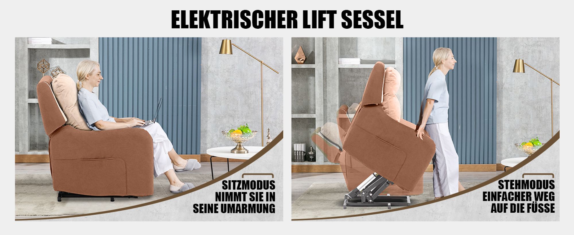 COMHOMA Elektrischer Relaxsessel Massagesessel mit Power Lift, mit SL-Massagefunktion, Ruhesessel Fernsehsessel Fernbedienung mit USB-Anschluss für Se
