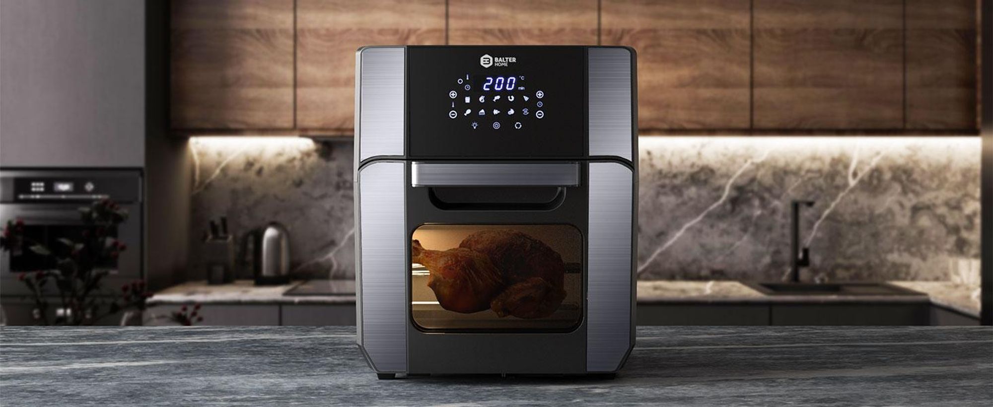 Balter Heißluftfritteuse HL-1200, Friteuse, 12 Liter, Mini Backofen, LCD Display, 10 Programme, inkl. Rezeptheft