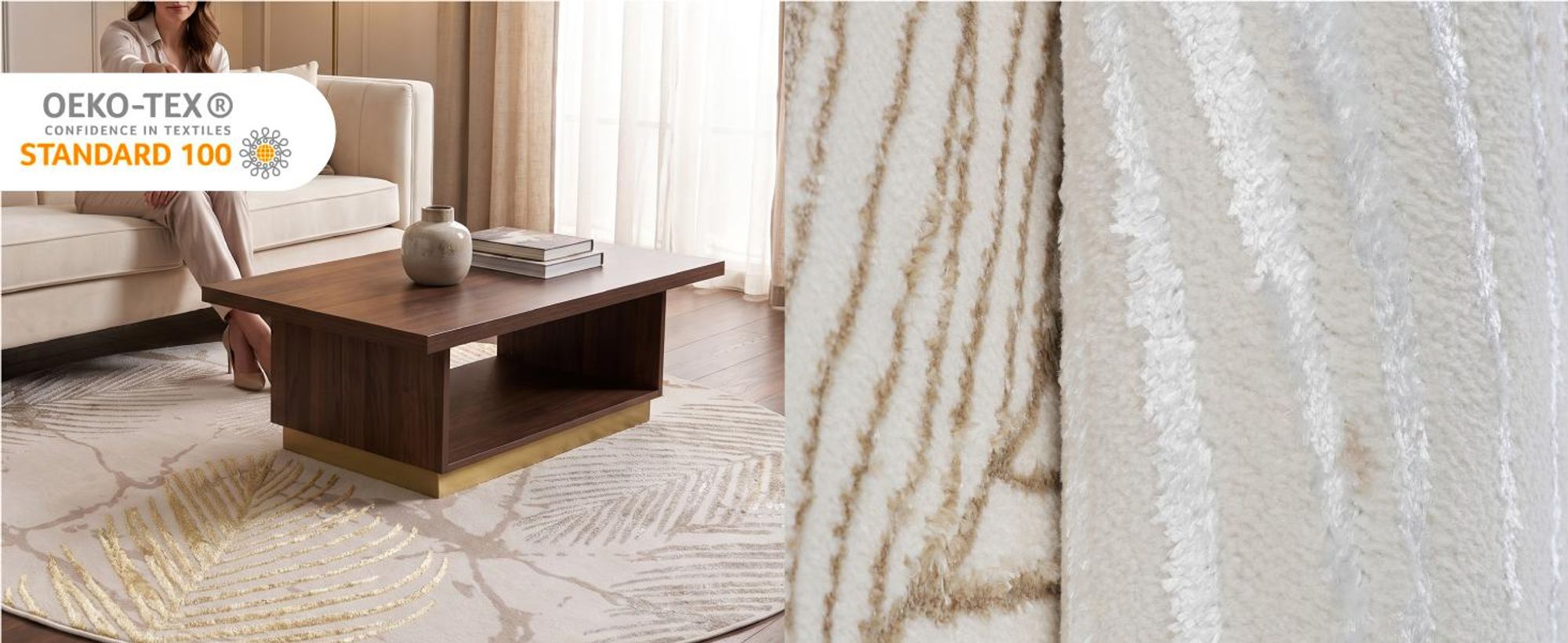 Tapiso Teppich CRYSTAL Rund Beige Braun Creme Wohnzimmer 240 x 240 cm
